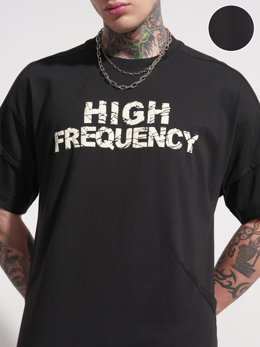 Highlander Men Black Printed Round Neck Oversized Fit T-Shirt - Black - Image 5