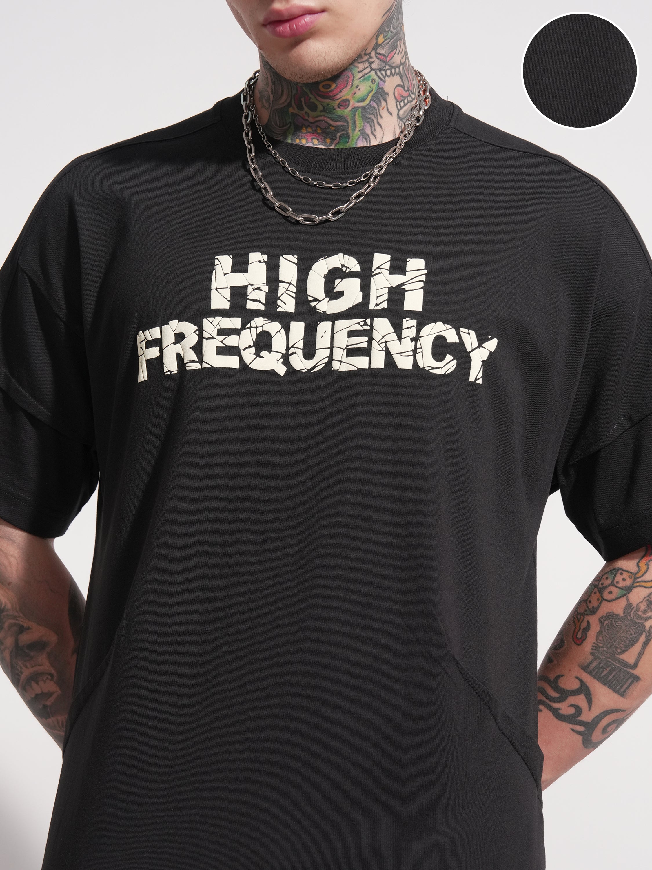 Highlander Men Black Printed Round Neck Oversized Fit T-Shirt - Black - Image 5
