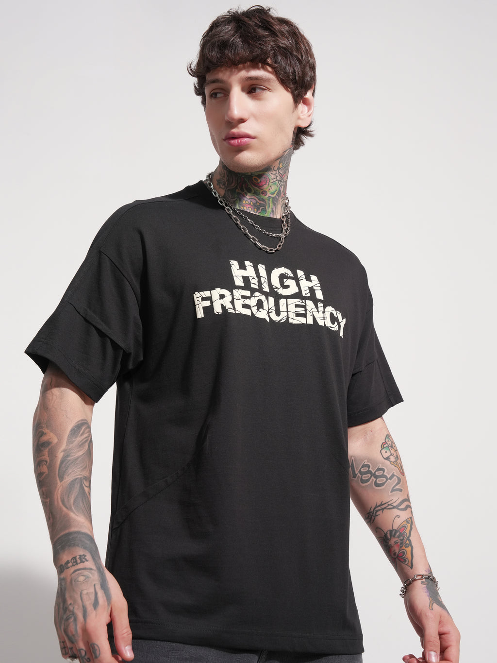 Highlander Men Black Printed Round Neck Oversized Fit T-Shirt - Black - Image 6