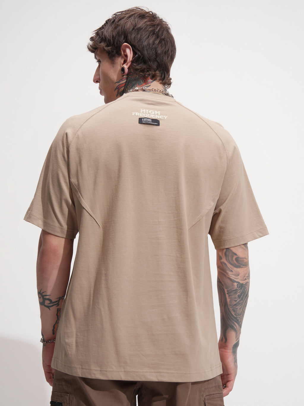 Highlander Men Tan Printed Round Neck Oversized Fit T-Shirt - Tan - Image 3