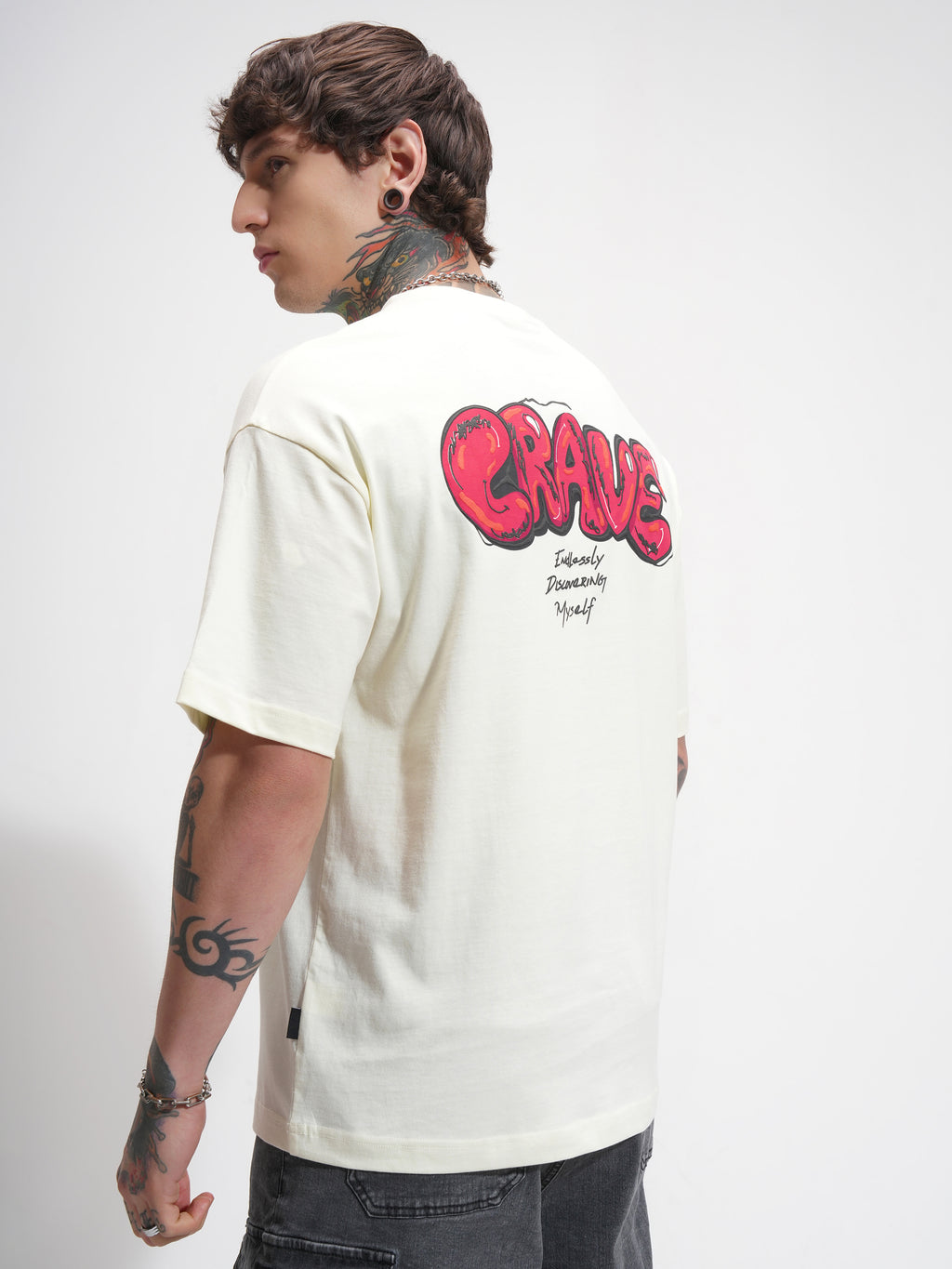 Highlander Men Cream Printed Round Neck Oversized Fit T-Shirt - Cream - Image 3