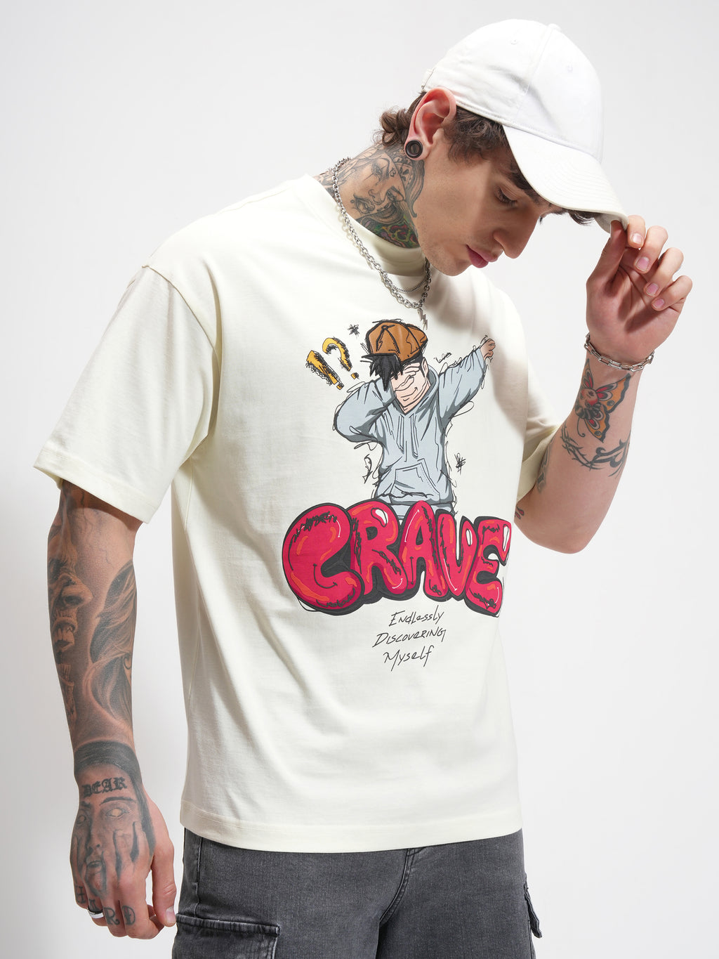 Highlander Men Cream Printed Round Neck Oversized Fit T-Shirt - Cream - Image 6