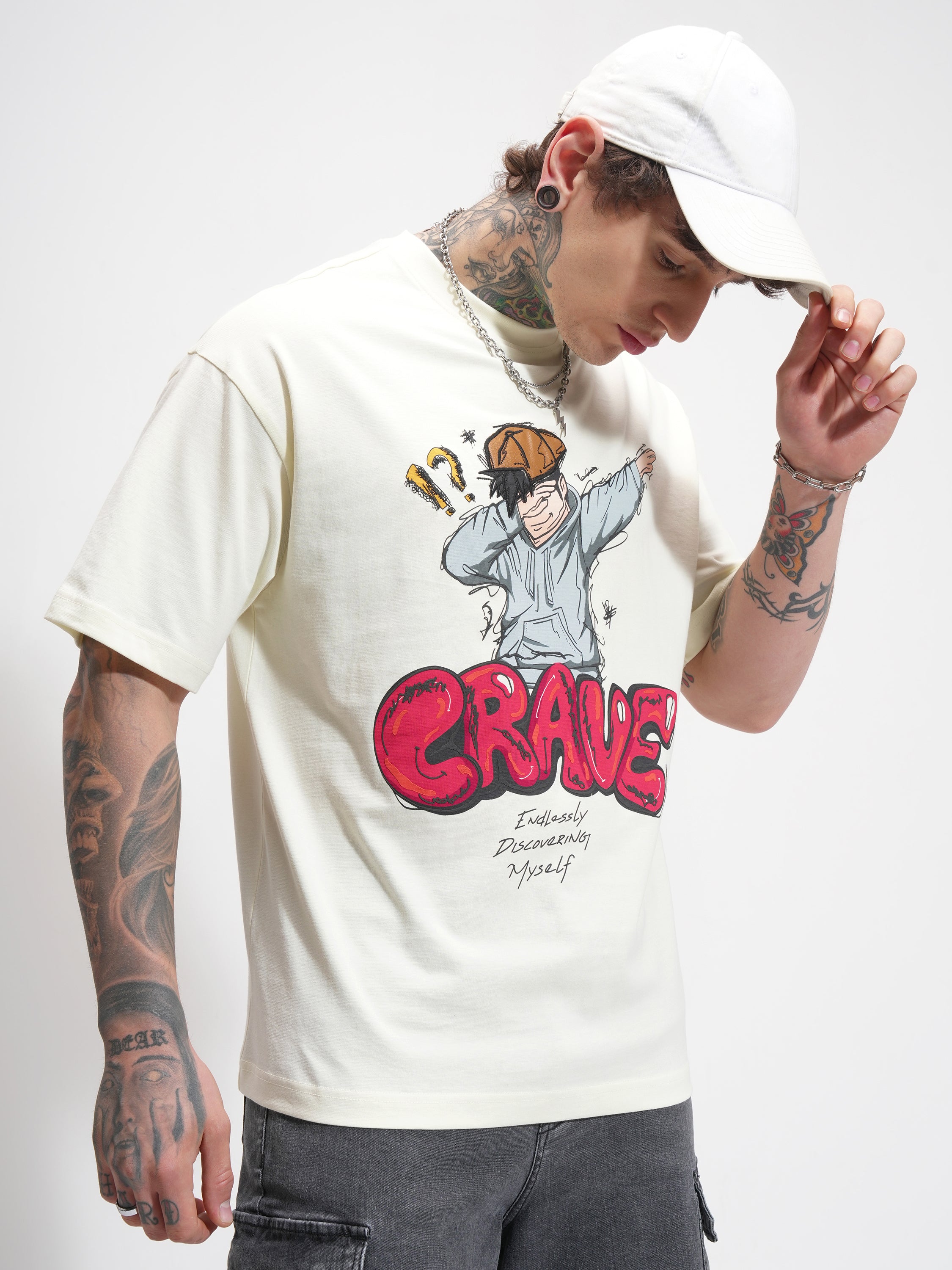 Highlander Men Cream Printed Round Neck Oversized Fit T-Shirt - Cream - Image 6