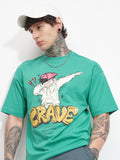 Highlander Men Turquoise Printed Round Neck Oversized Fit T-Shirt - Turquoise - Image 1
