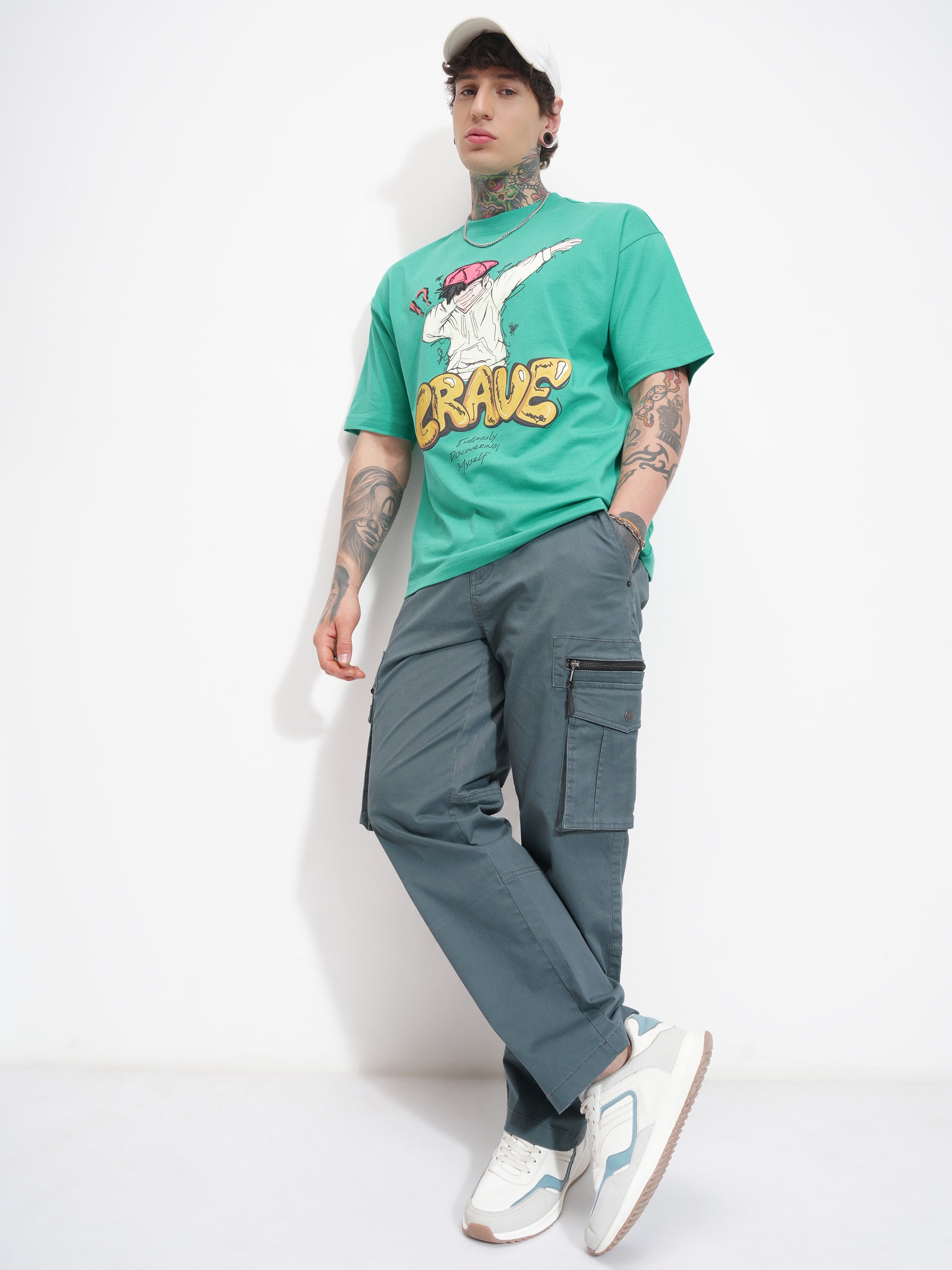 Highlander Men Turquoise Printed Round Neck Oversized Fit T-Shirt - Turquoise - Image 2