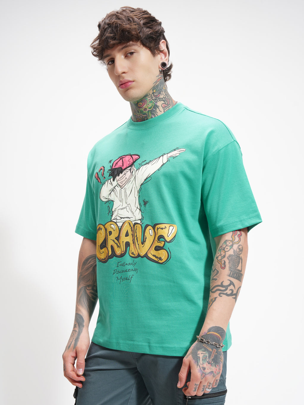 Highlander Men Turquoise Printed Round Neck Oversized Fit T-Shirt - Turquoise - Image 4
