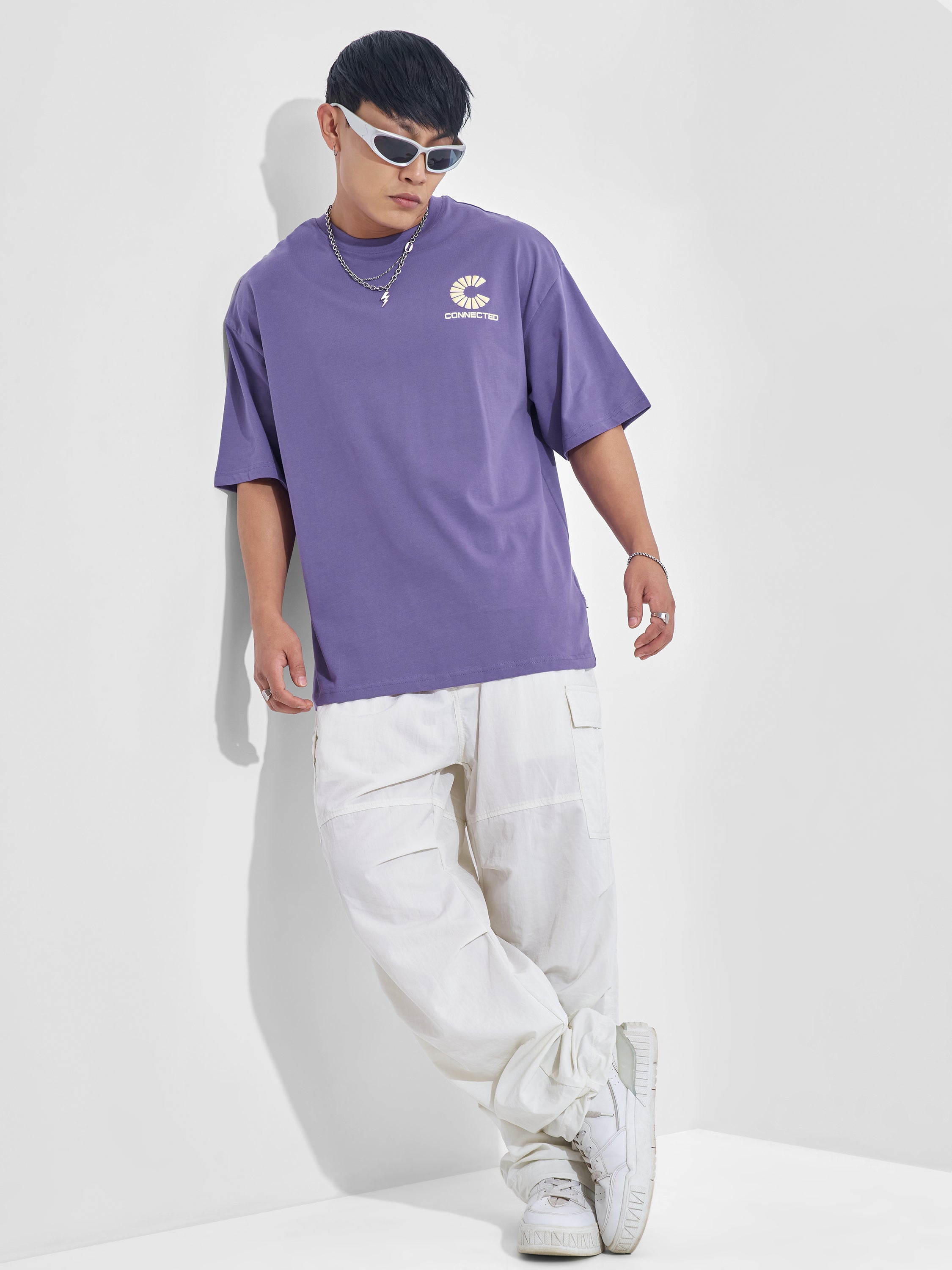 Highlander Men Purple Printed Round Neck Oversized Fit T-Shirt - Purple - Image 2