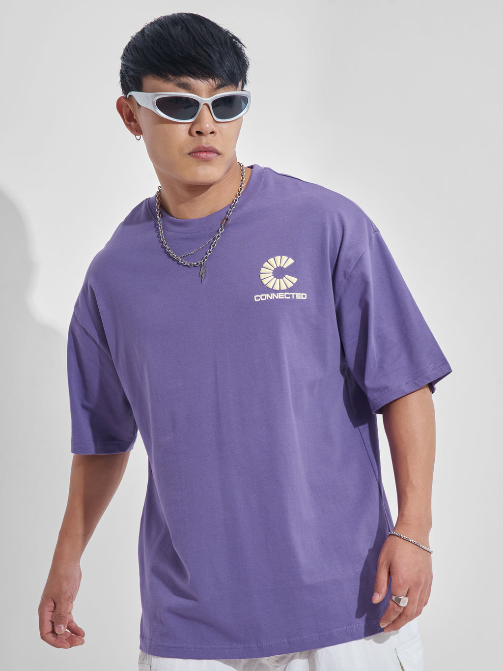 Highlander Men Purple Printed Round Neck Oversized Fit T-Shirt - Purple - Image 3