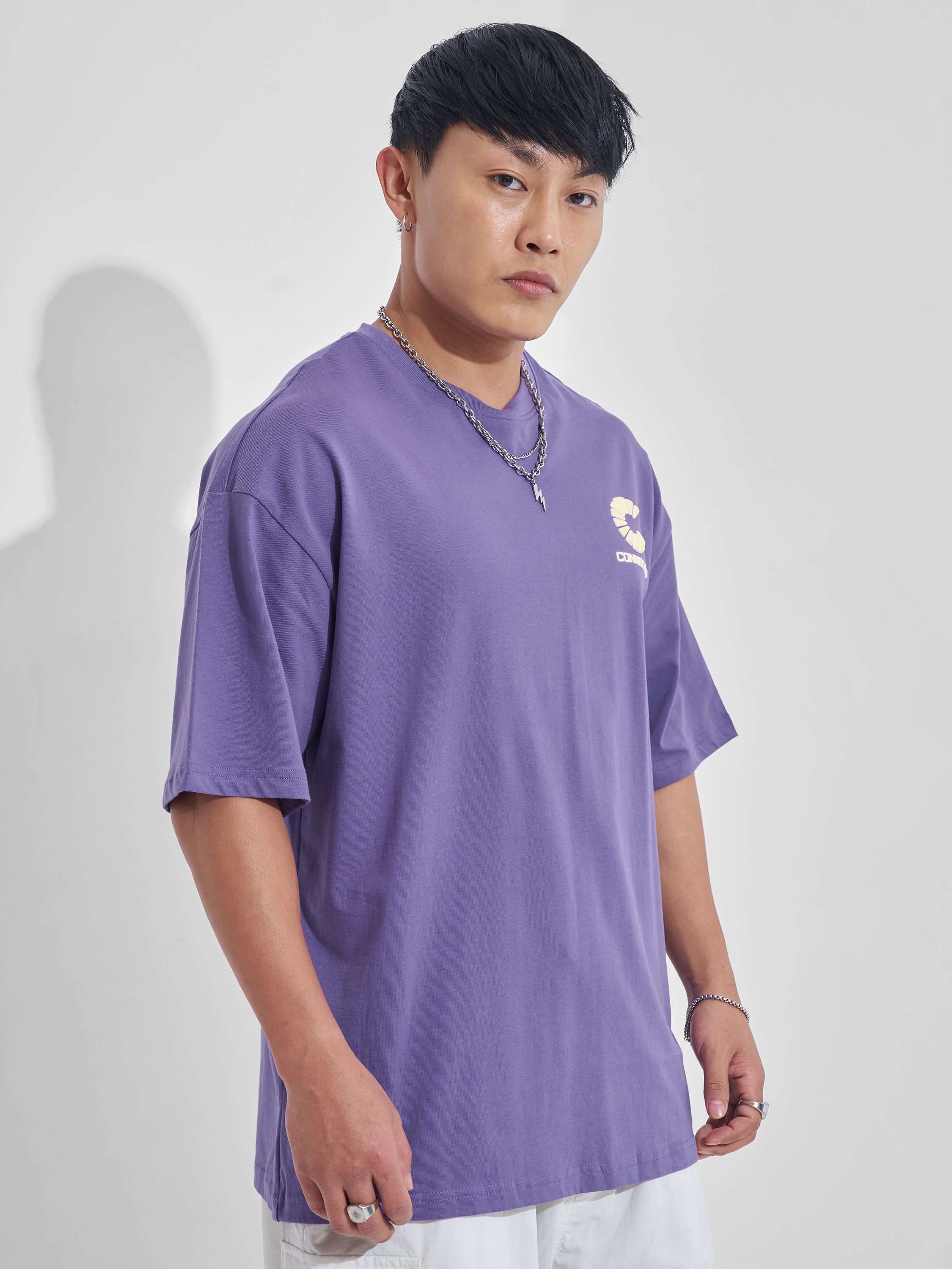 Highlander Men Purple Printed Round Neck Oversized Fit T-Shirt - Purple - Image 6