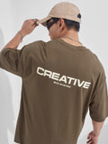 Highlander Men Khaki Printed Round Neck Oversized Fit T-Shirt - Khaki - Image 1