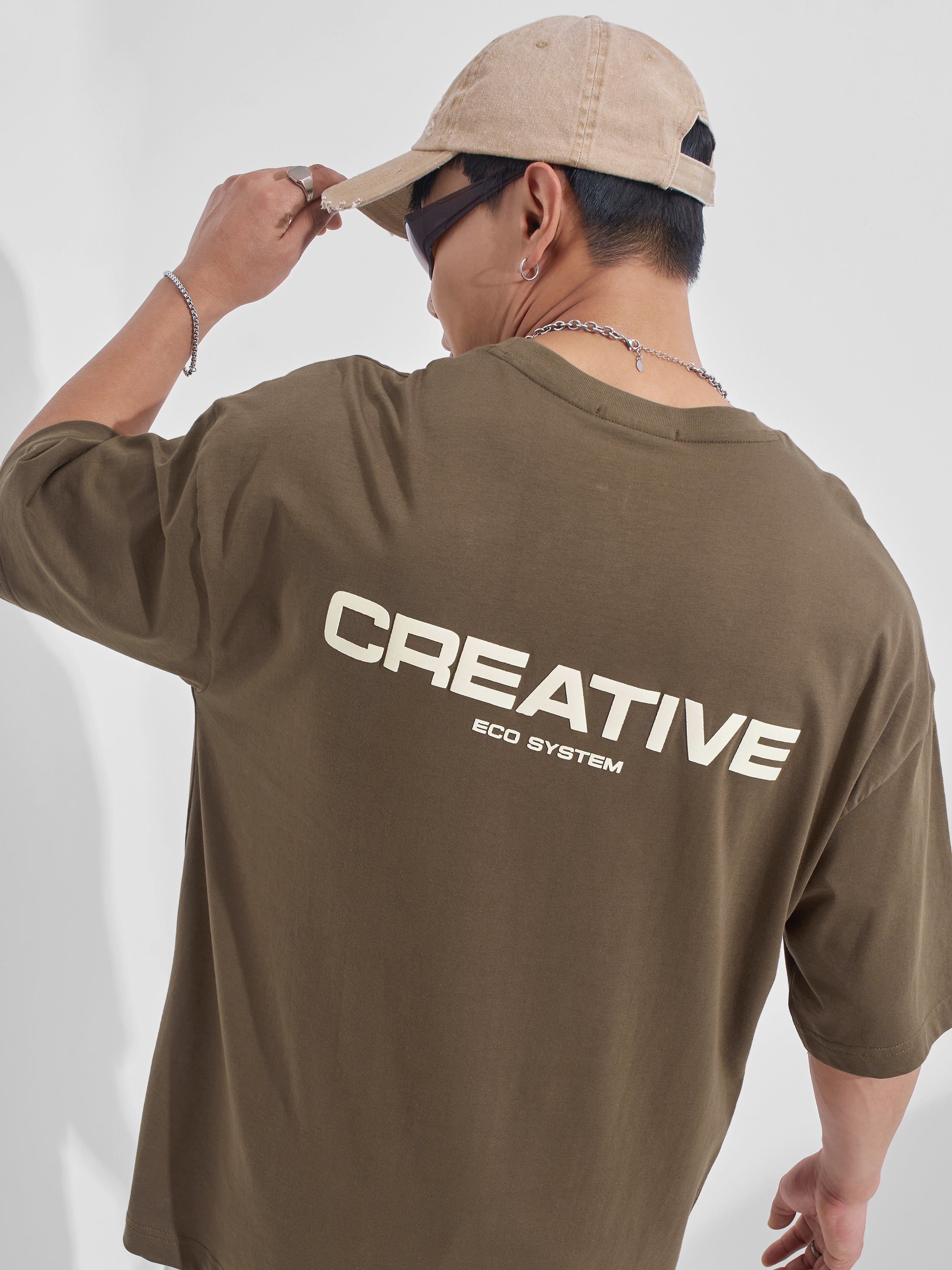 Highlander Men Khaki Printed Round Neck Oversized Fit T-Shirt - Khaki - Image 1