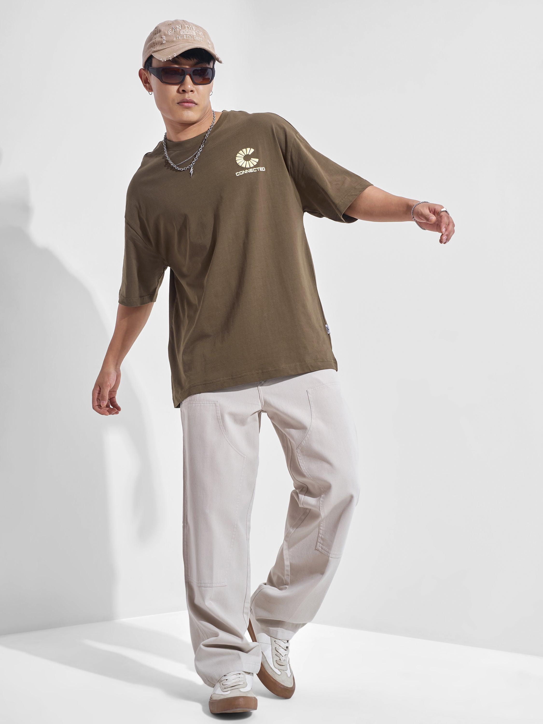 Highlander Men Khaki Printed Round Neck Oversized Fit T-Shirt - Khaki - Image 2
