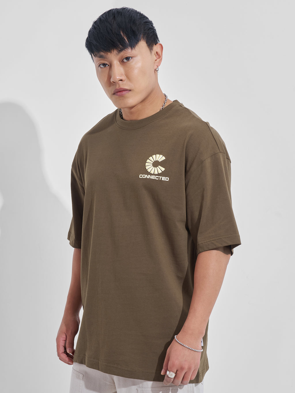 Highlander Men Khaki Printed Round Neck Oversized Fit T-Shirt - Khaki - Image 4