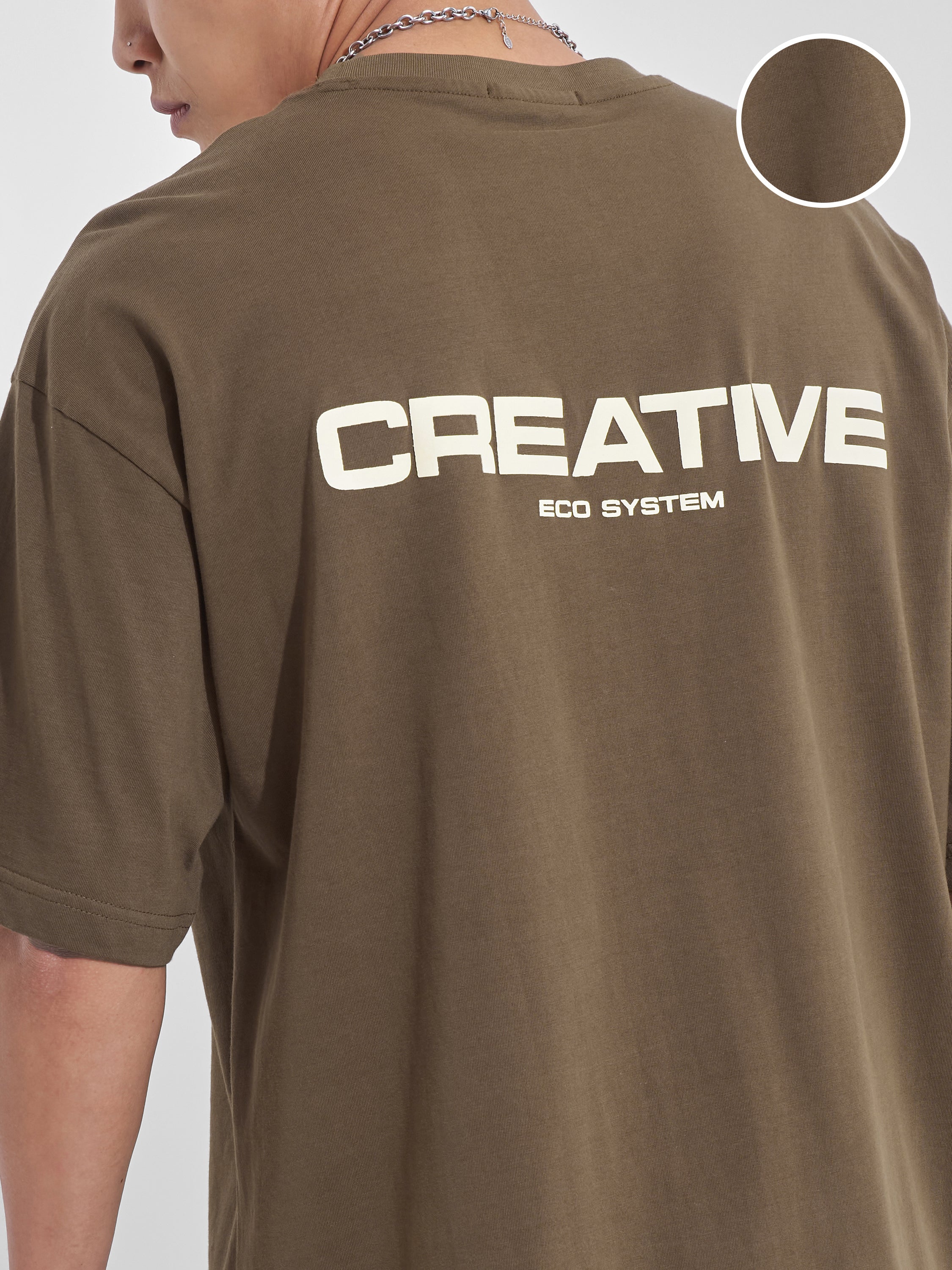 Highlander Men Khaki Printed Round Neck Oversized Fit T-Shirt - Khaki - Image 5