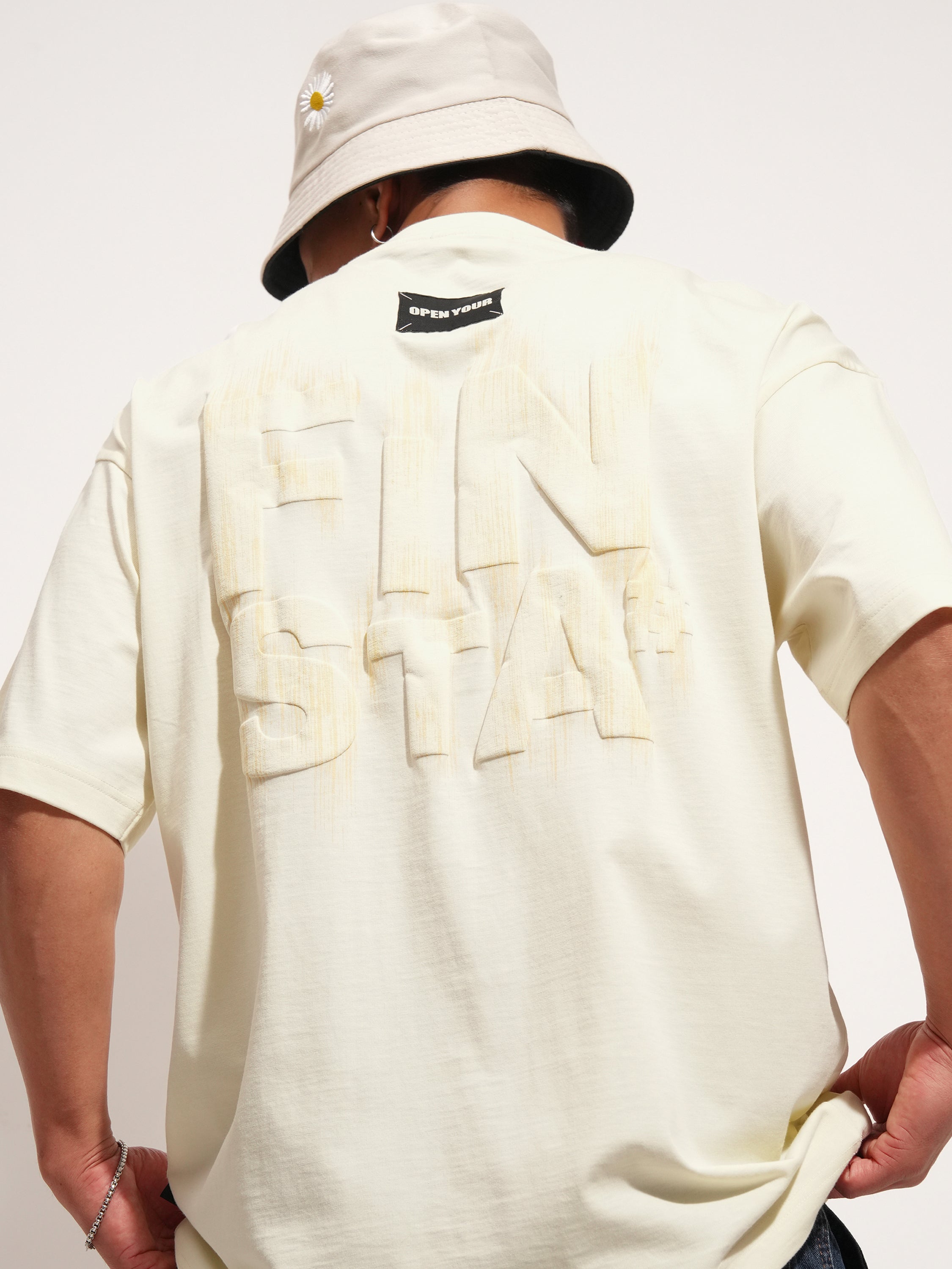 Highlander Men Cream Printed Round Neck Oversized Fit T-Shirt - Cream - Image 1