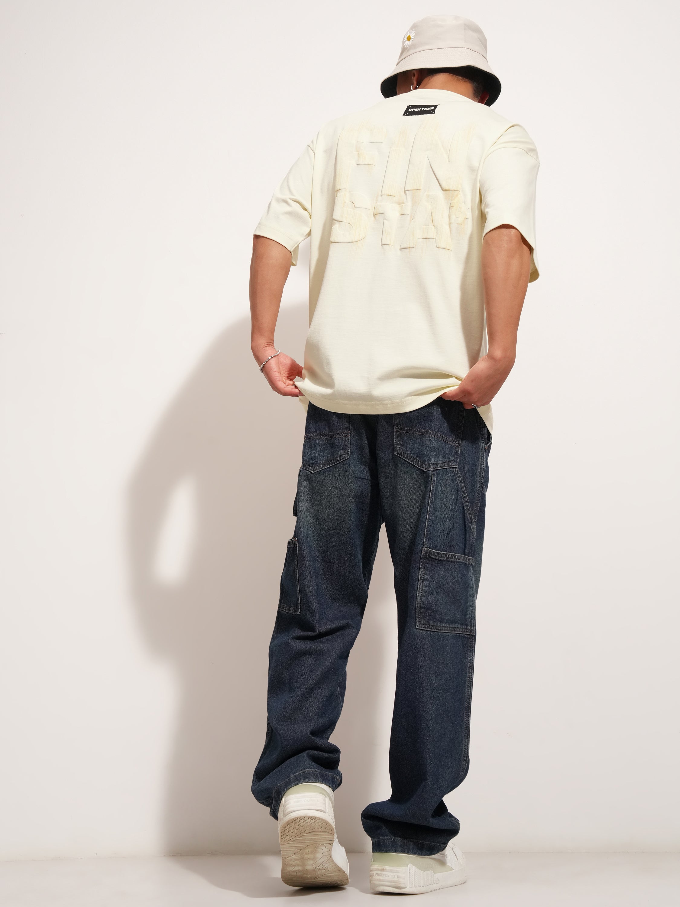 Highlander Men Cream Printed Round Neck Oversized Fit T-Shirt - Cream - Image 2