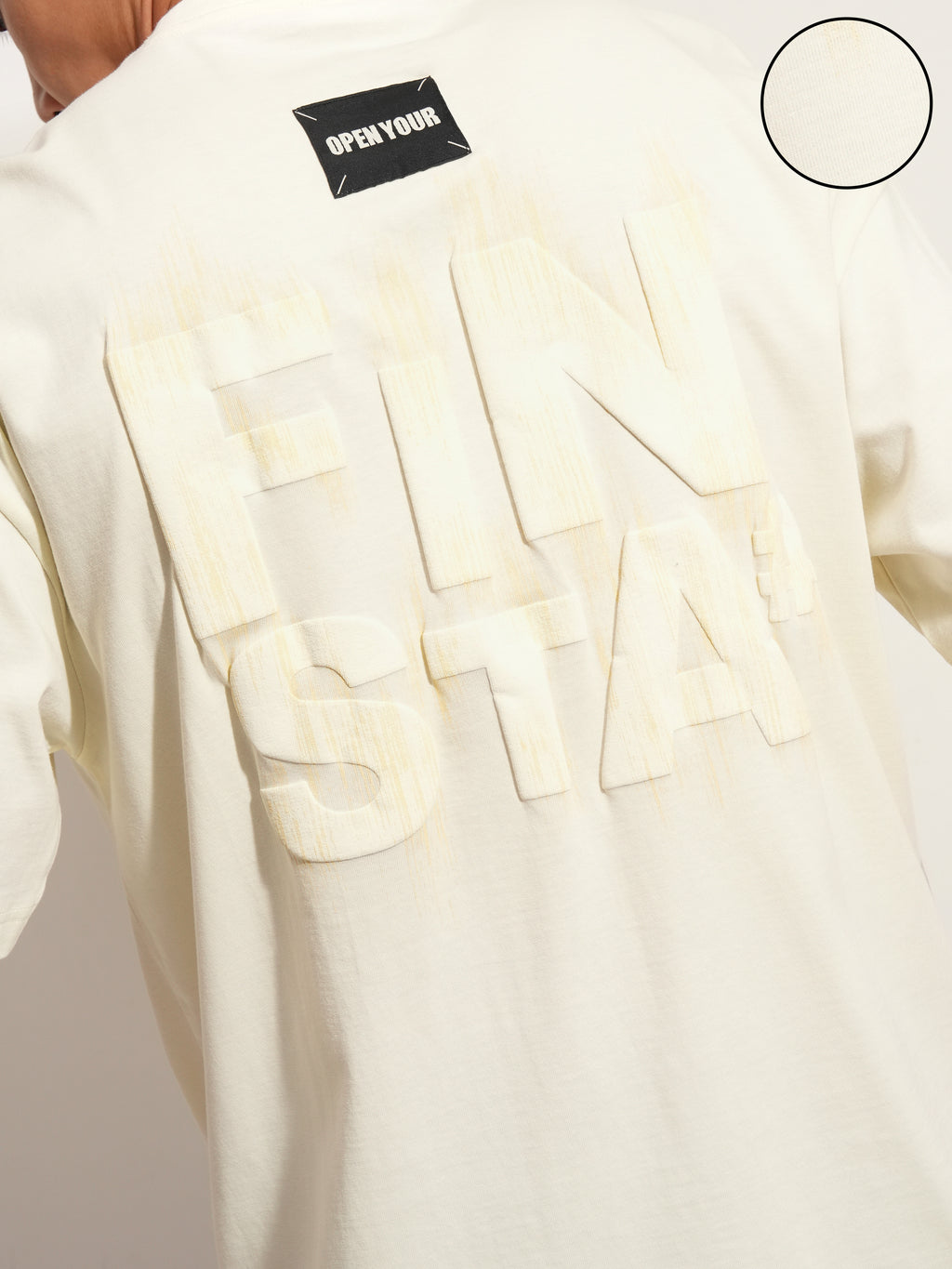 Highlander Men Cream Printed Round Neck Oversized Fit T-Shirt - Cream - Image 5