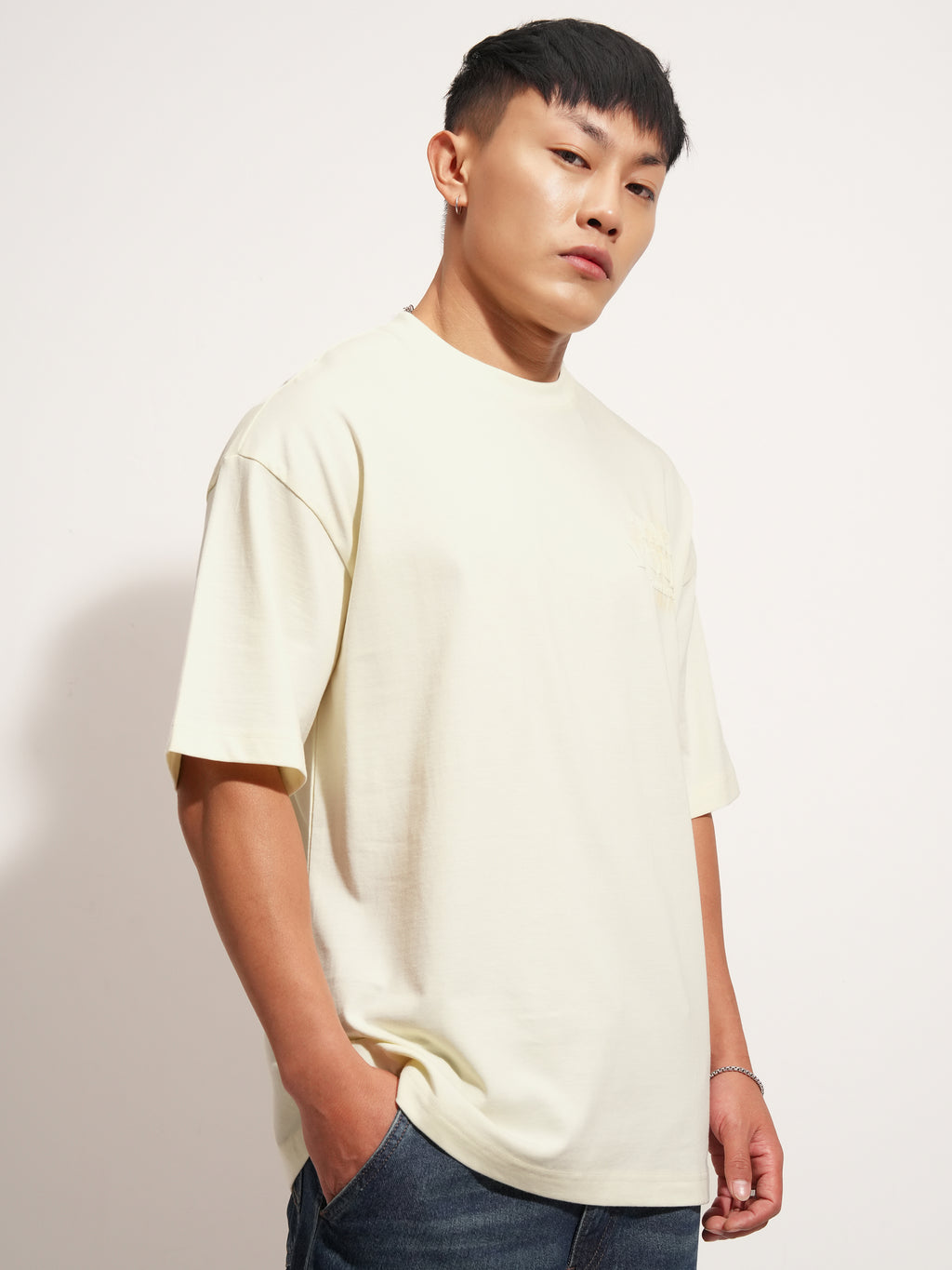 Highlander Men Cream Printed Round Neck Oversized Fit T-Shirt - Cream - Image 6