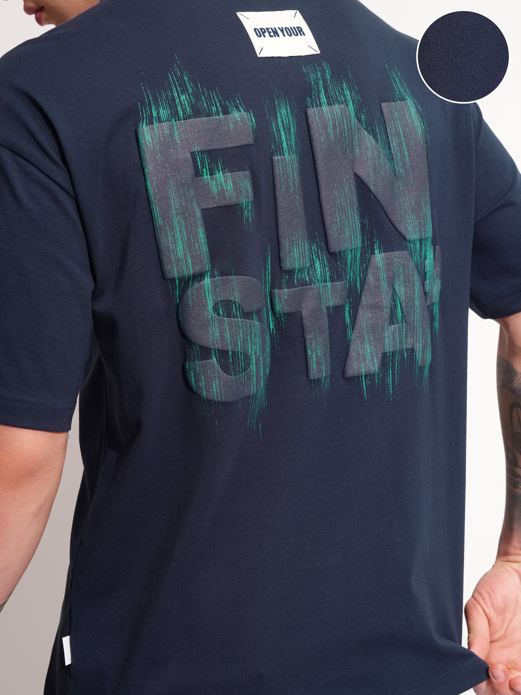 Highlander Men Navy Blue Printed Round Neck Oversized Fit T-Shirt - Navy Blue - Image 5