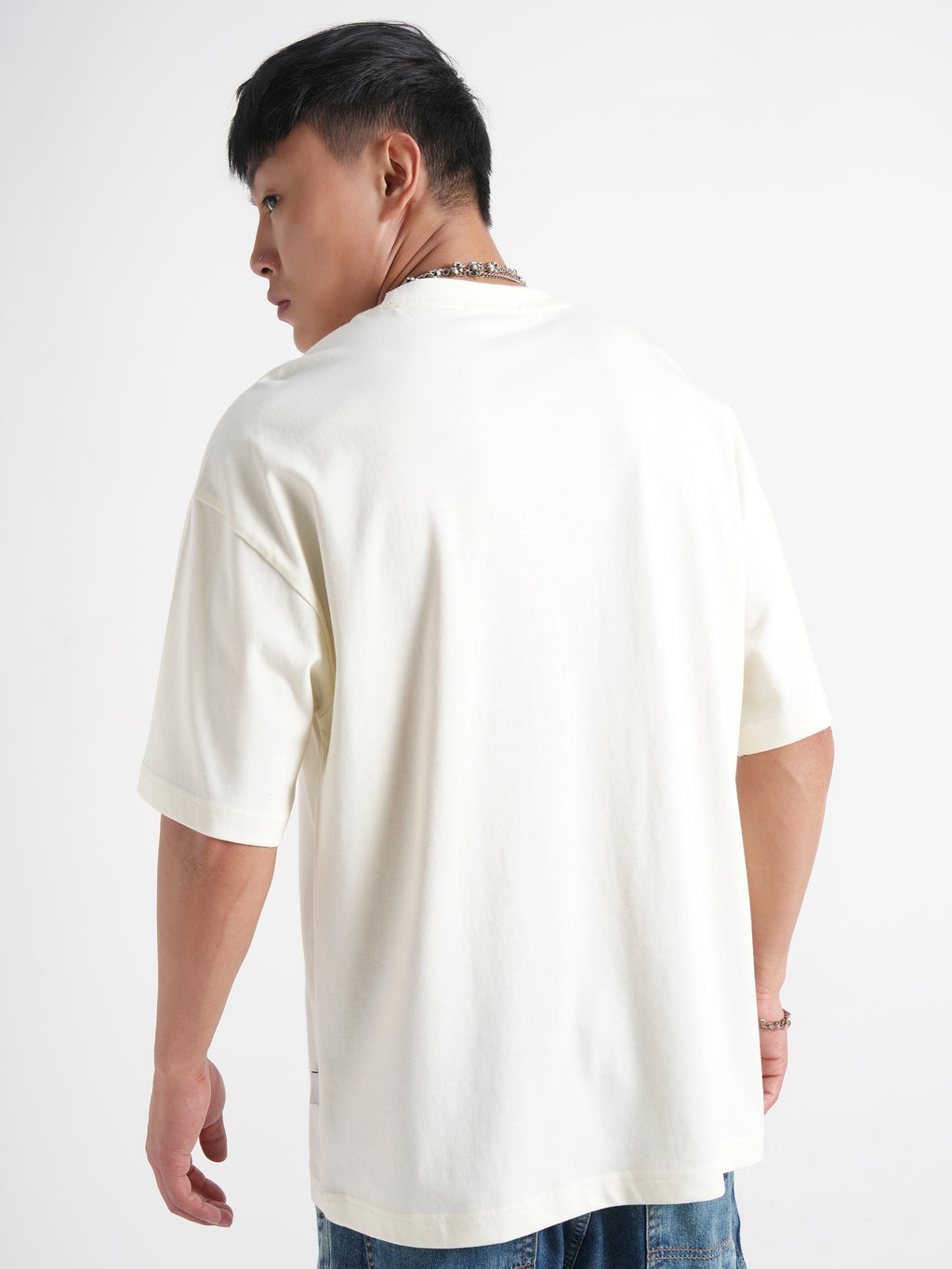 Highlander Men Cream Printed Round Neck Oversized Fit T-Shirt - Cream - Image 3
