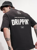 Highlander Men Black Printed Round Neck Oversized Fit T-Shirt - Black - Image 1