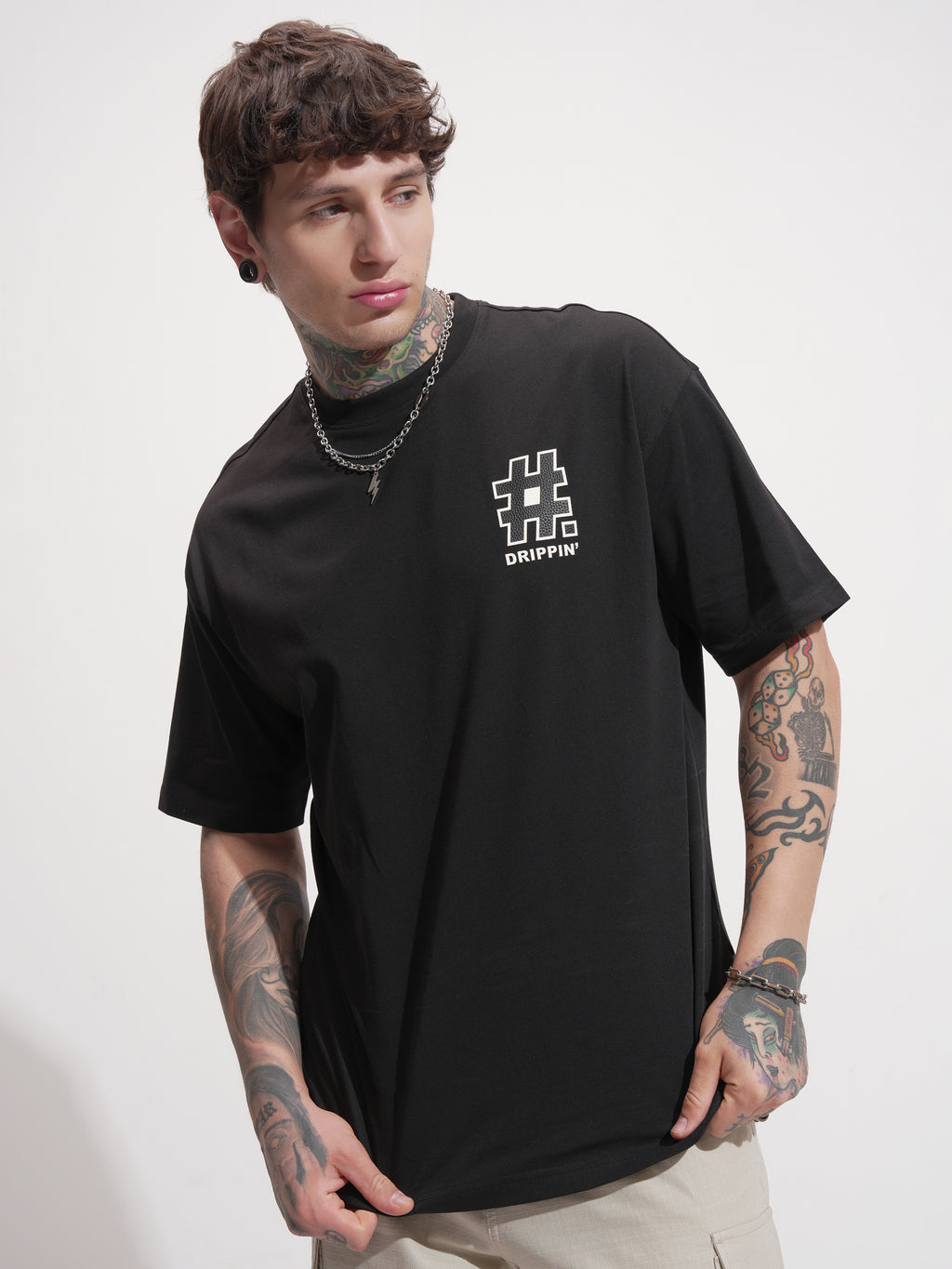 Highlander Men Black Printed Round Neck Oversized Fit T-Shirt - Black - Image 3