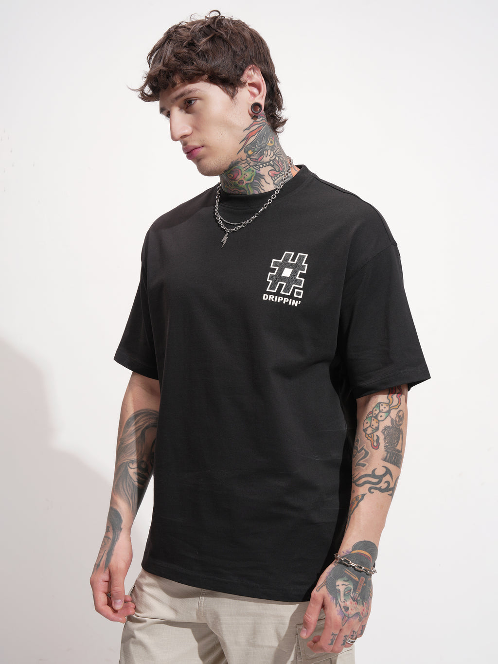 Highlander Men Black Printed Round Neck Oversized Fit T-Shirt - Black - Image 4