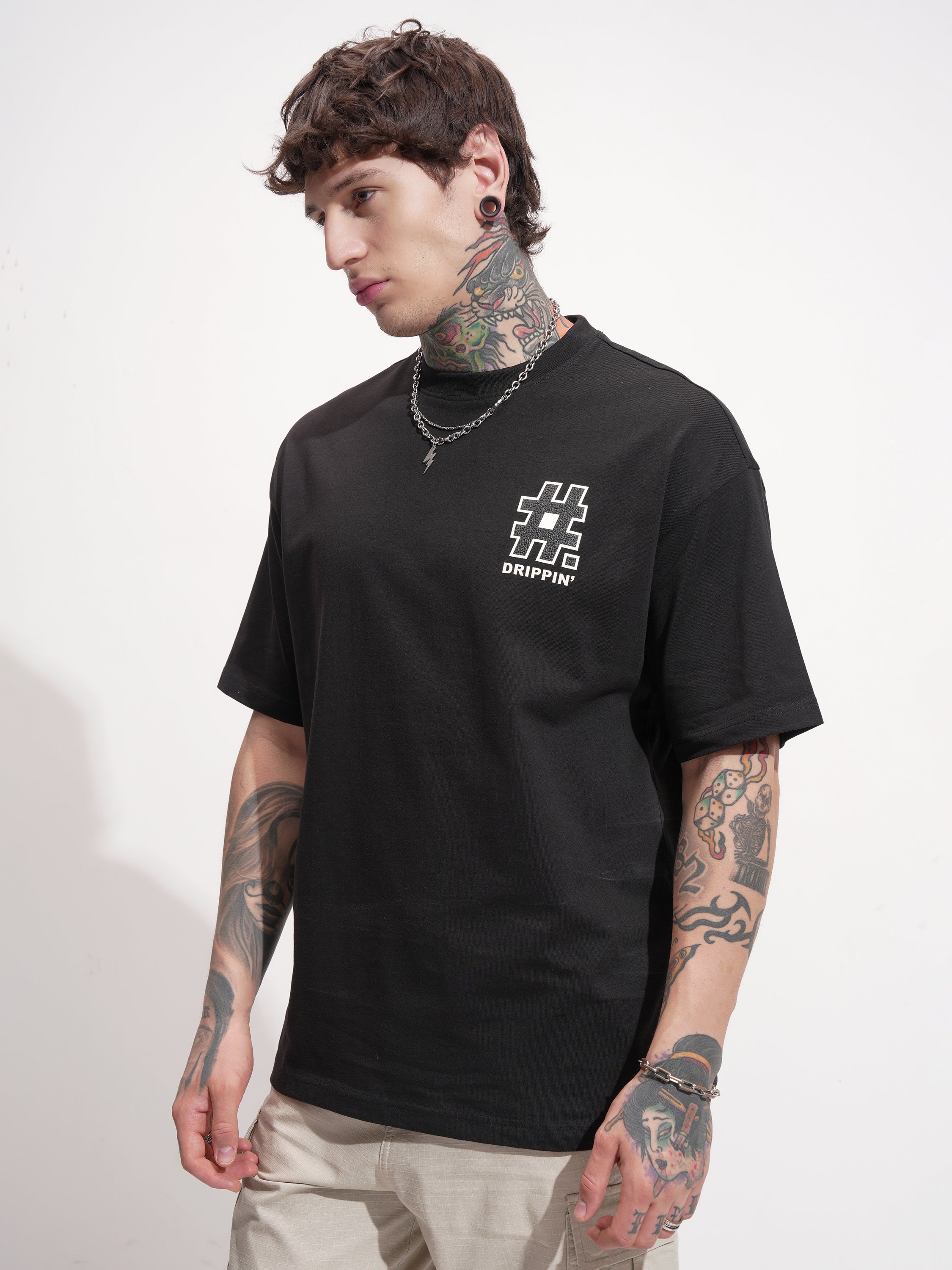 Highlander Men Black Printed Round Neck Oversized Fit T-Shirt - Black - Image 4