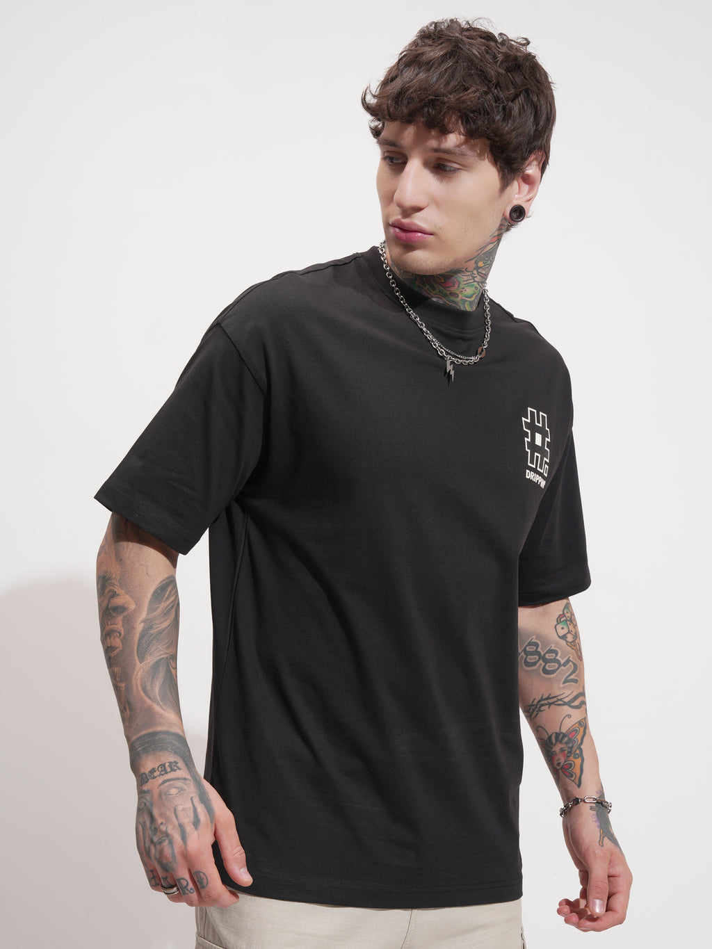 Highlander Men Black Printed Round Neck Oversized Fit T-Shirt - Black - Image 6