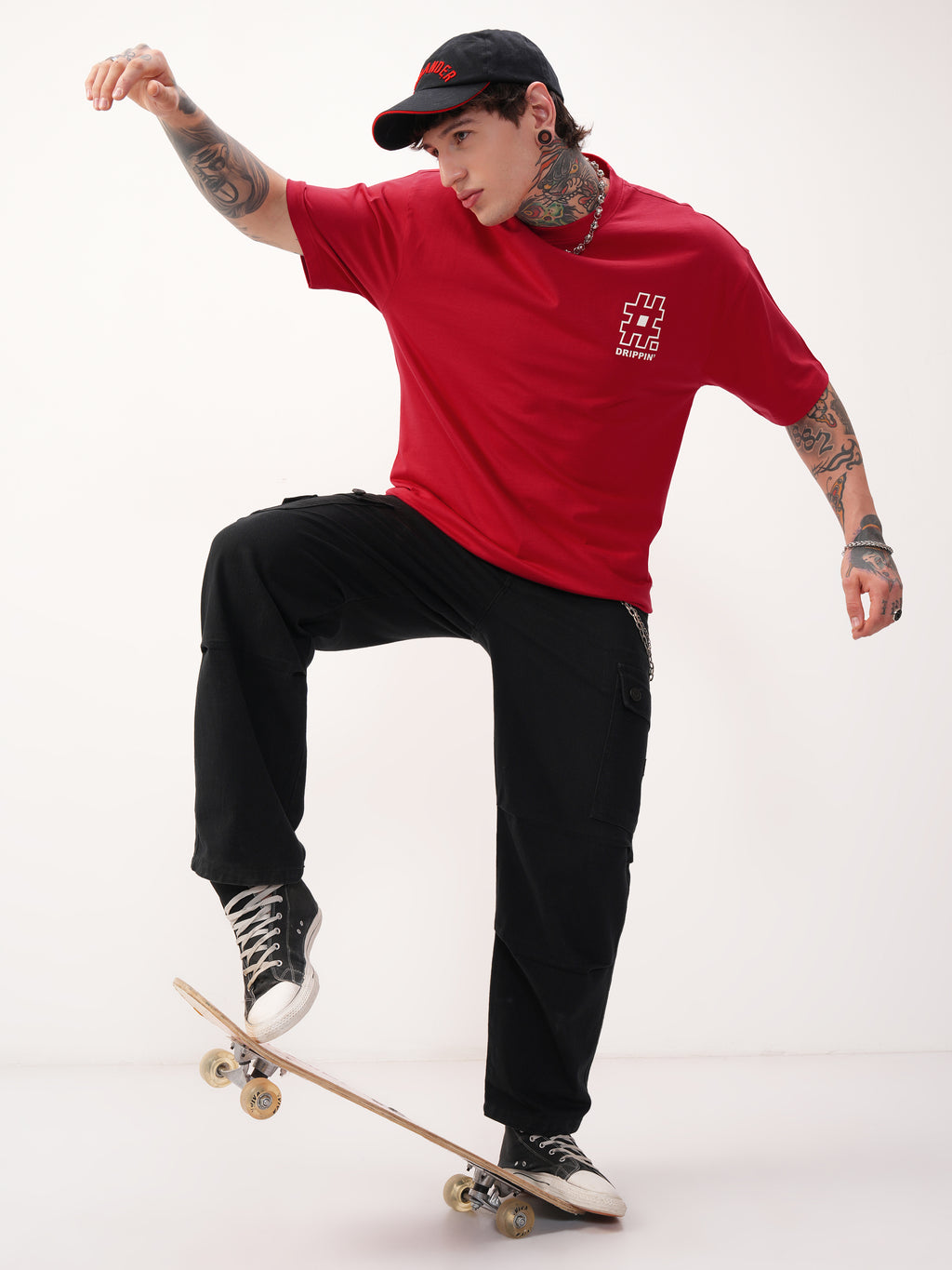Highlander Men Red Printed Round Neck Oversized Fit T-Shirt - Red - Image 2