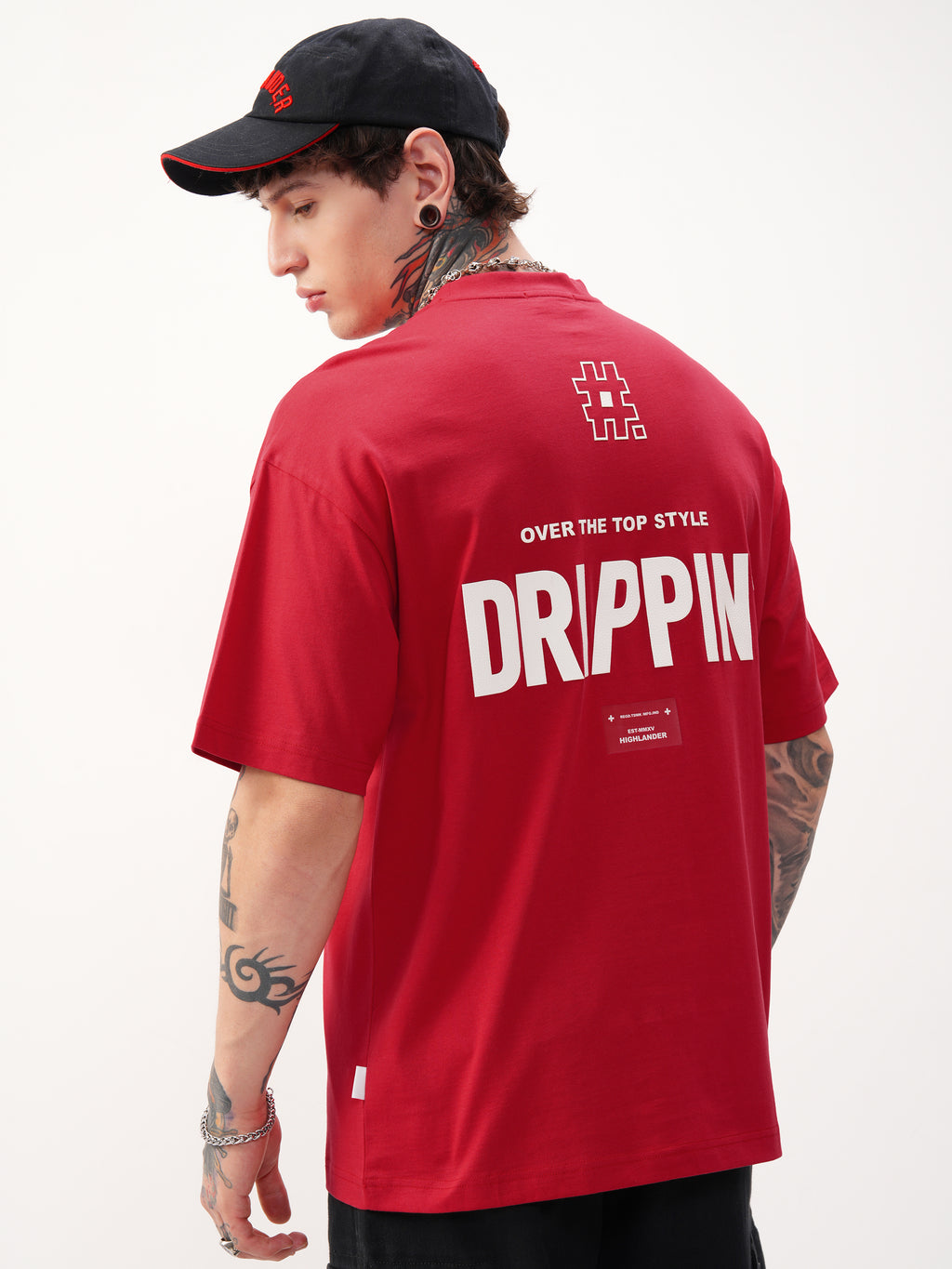 Highlander Men Red Printed Round Neck Oversized Fit T-Shirt - Red - Image 3