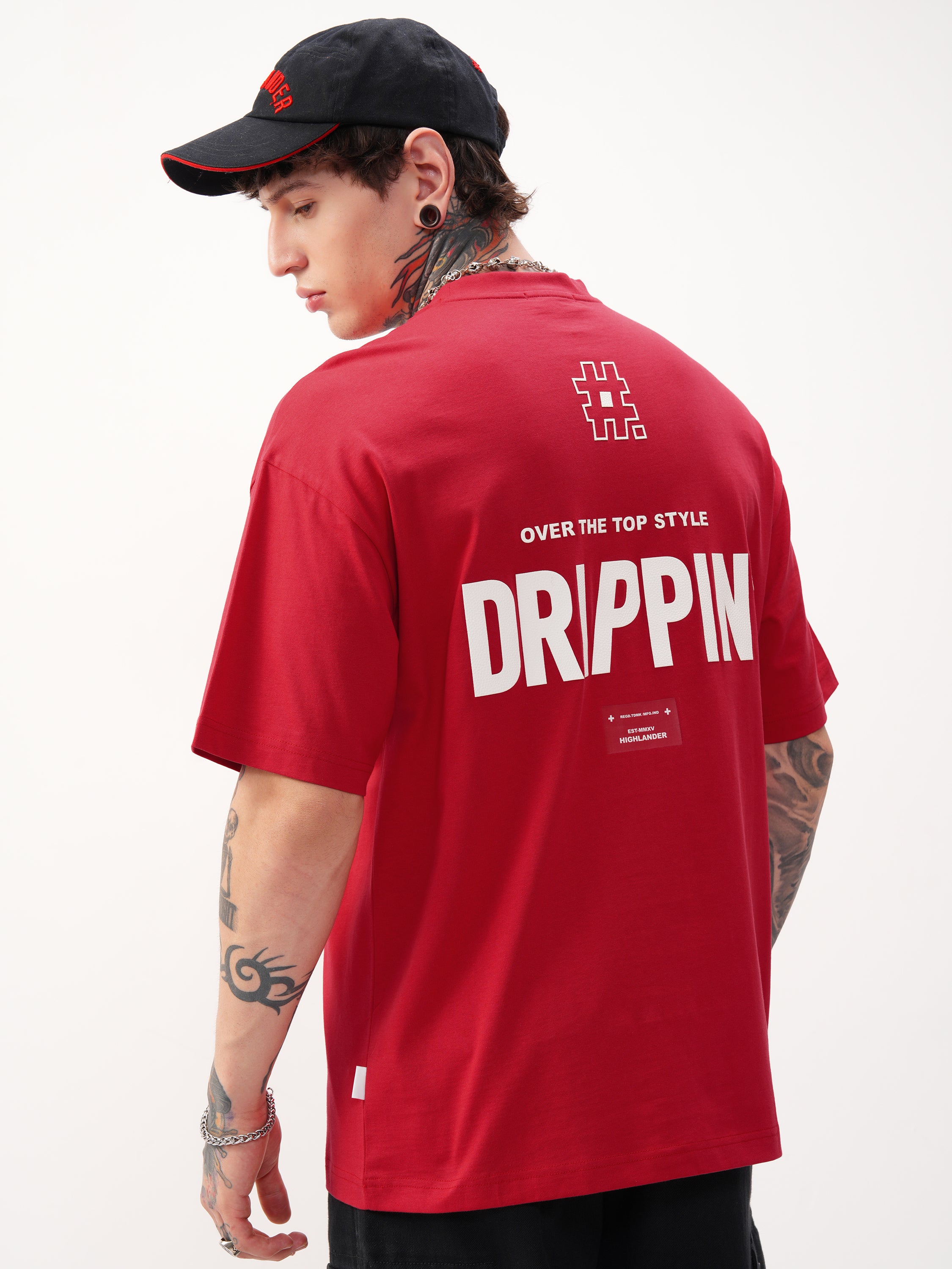 Highlander Men Red Printed Round Neck Oversized Fit T-Shirt - Red - Image 3