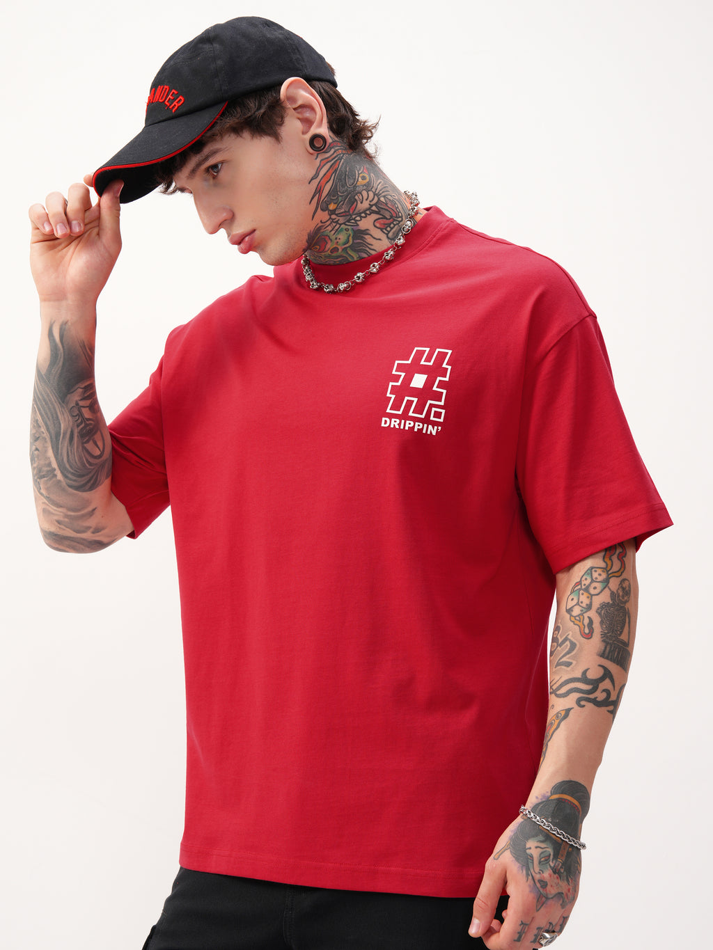 Highlander Men Red Printed Round Neck Oversized Fit T-Shirt - Red - Image 4