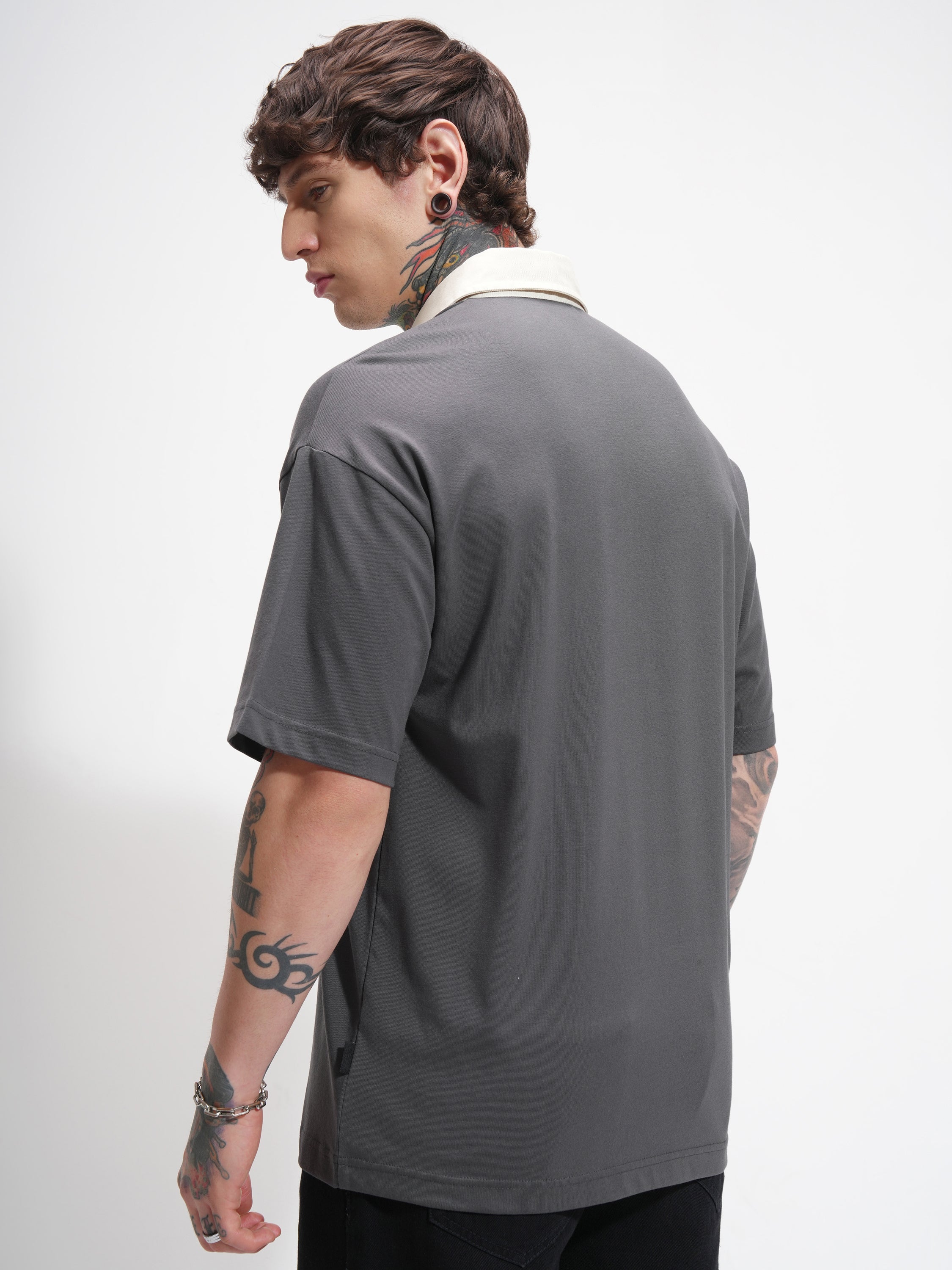 Highlander Men Grey Solid Polo Collar T-Shirt - Grey - Image 3