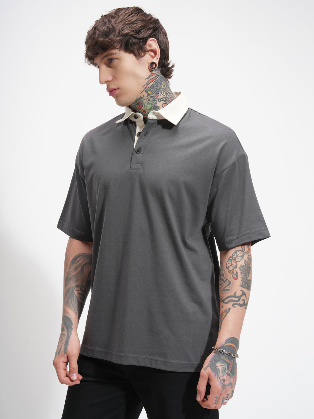 Highlander Men Grey Solid Polo Collar T-Shirt - Grey - Image 4
