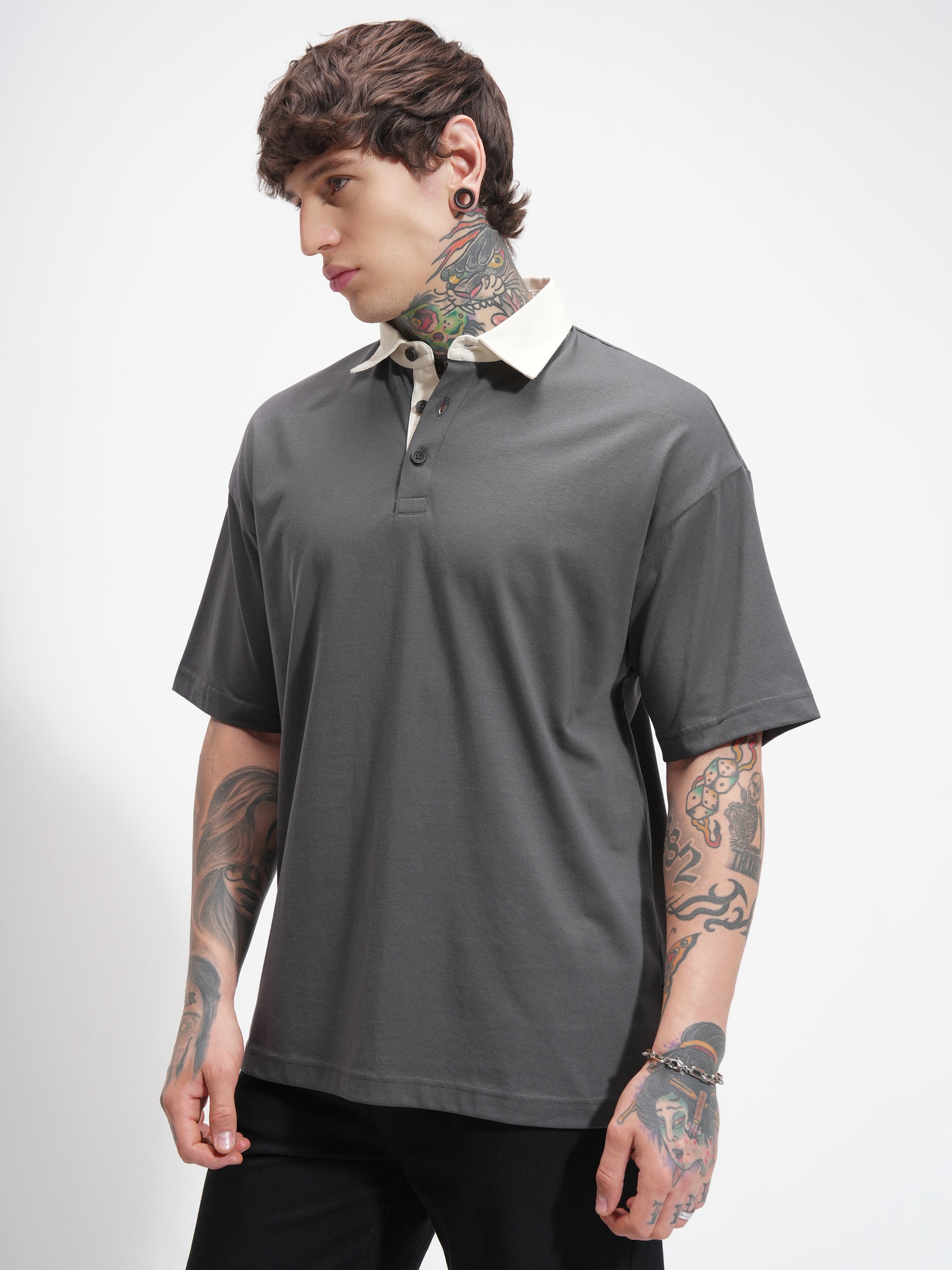 Highlander Men Grey Solid Polo Collar T-Shirt - Grey - Image 4