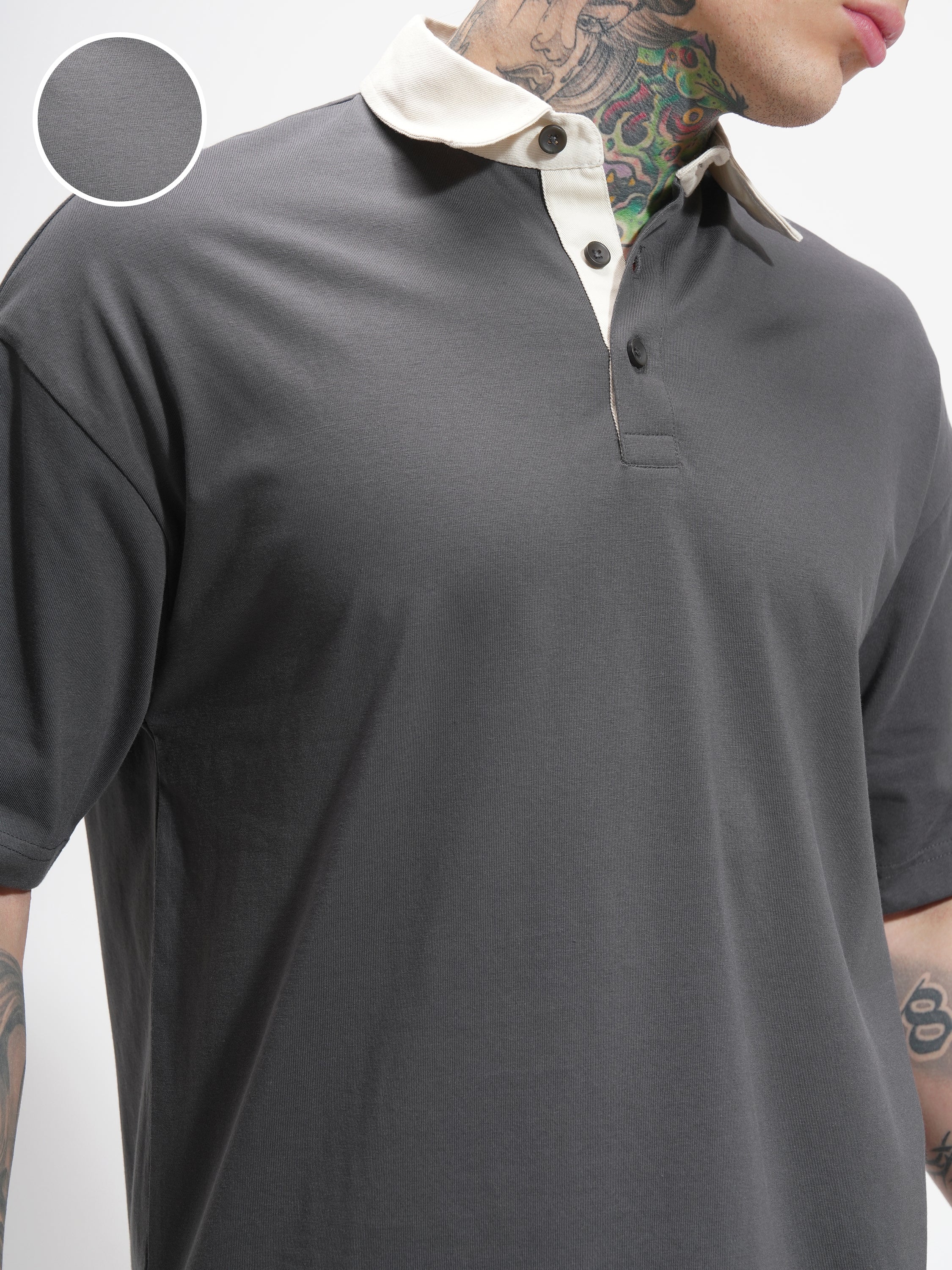 Highlander Men Grey Solid Polo Collar T-Shirt - Grey - Image 5