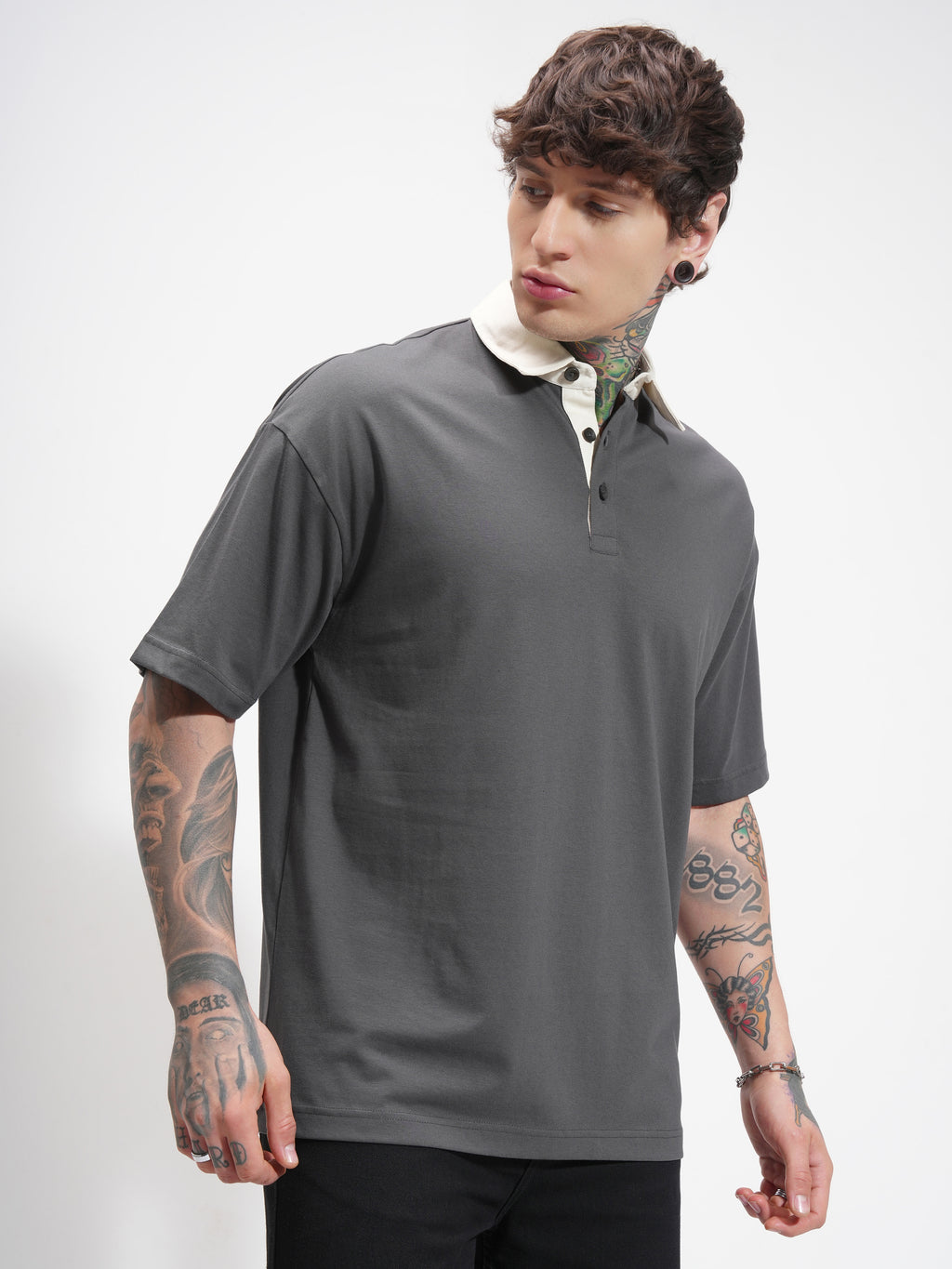 Highlander Men Grey Solid Polo Collar T-Shirt - Grey - Image 6
