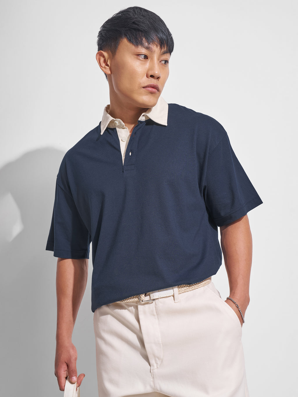 Highlander Men Navy Blue Solid Polo Collar T-Shirt - Navy Blue - Image 1
