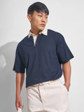 Highlander Men Navy Blue Solid Polo Collar T-Shirt - Navy Blue - Image 1