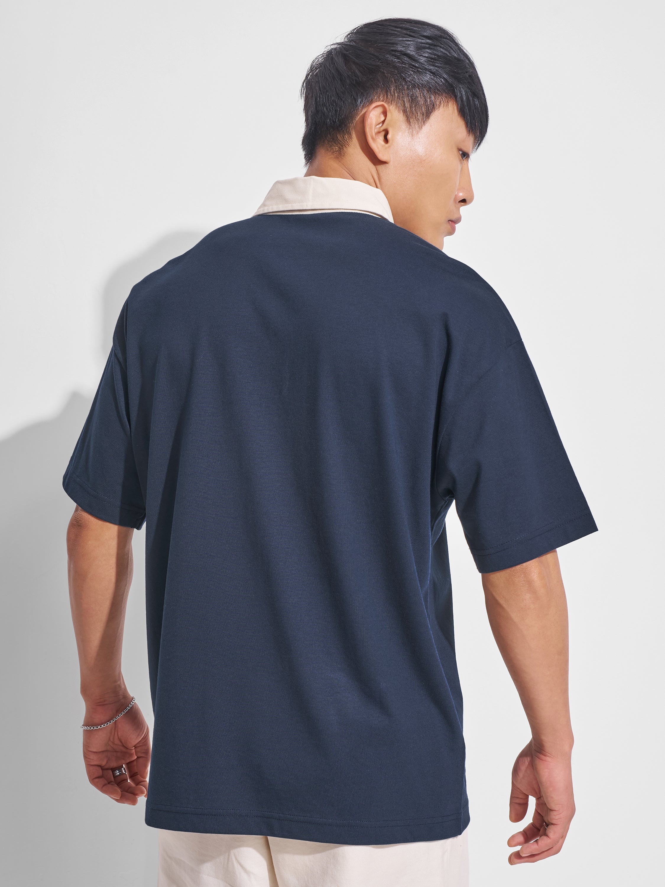Highlander Men Navy Blue Solid Polo Collar T-Shirt - Navy Blue - Image 3