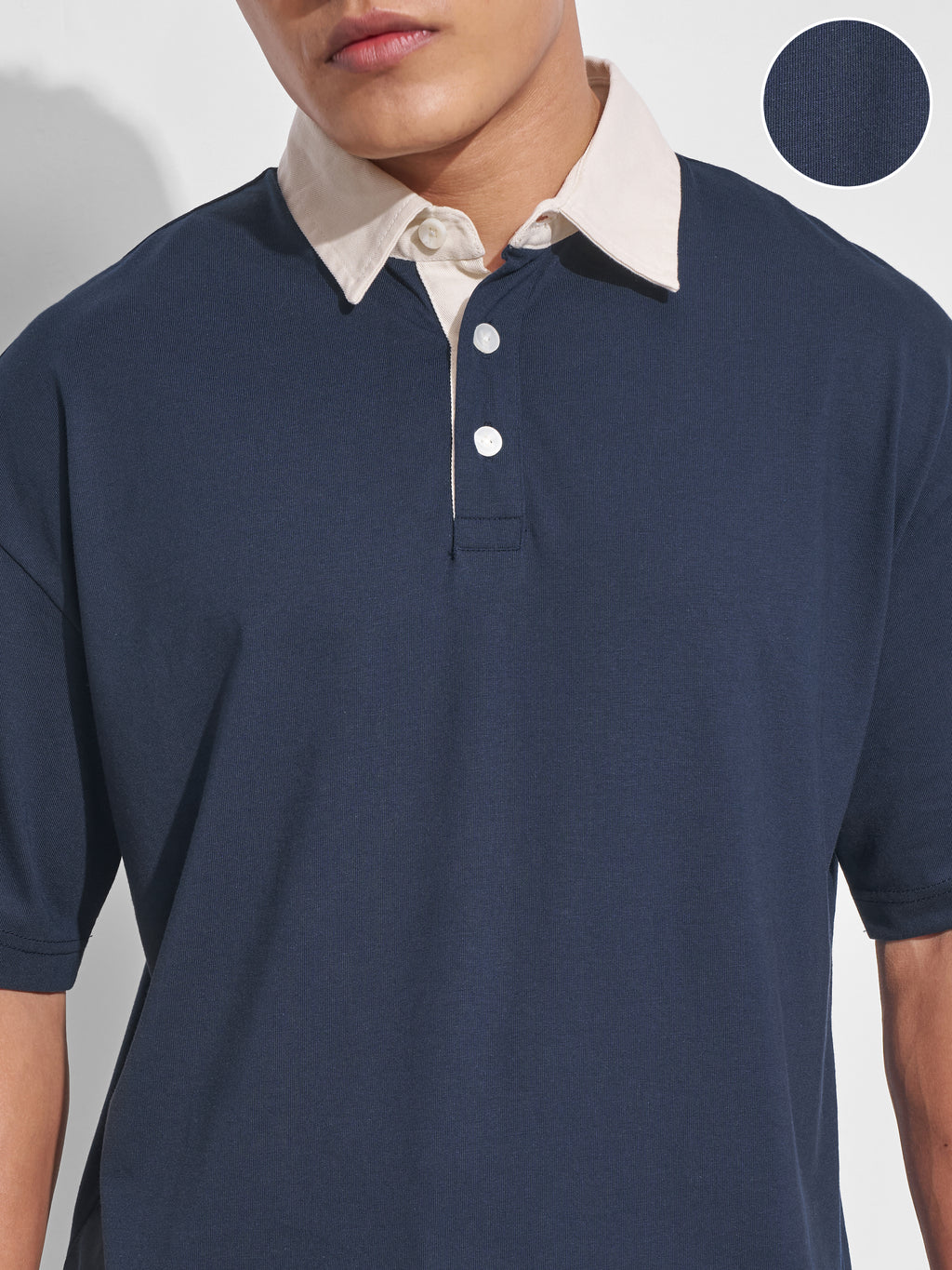 Highlander Men Navy Blue Solid Polo Collar T-Shirt - Navy Blue - Image 5