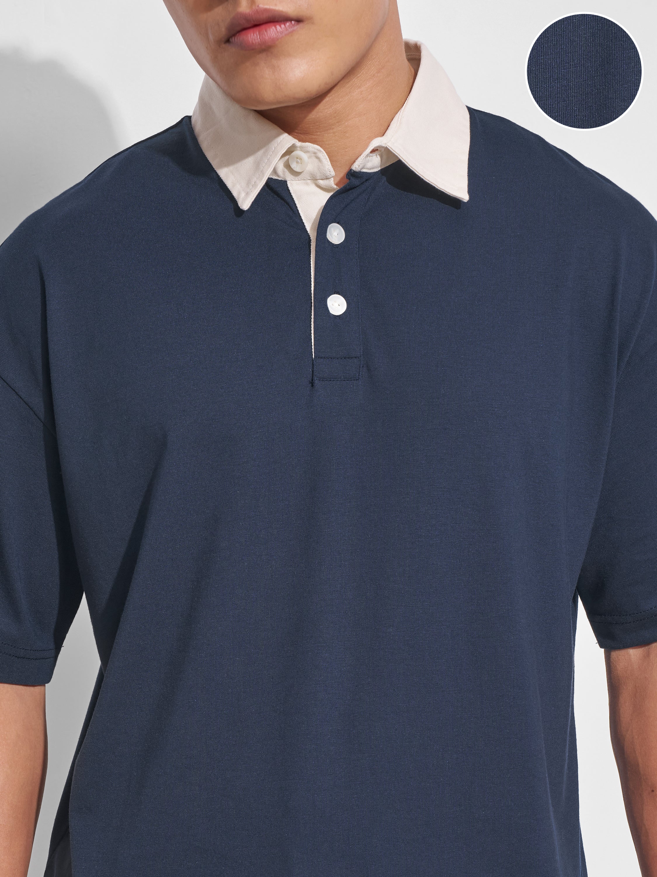 Highlander Men Navy Blue Solid Polo Collar T-Shirt - Navy Blue - Image 5