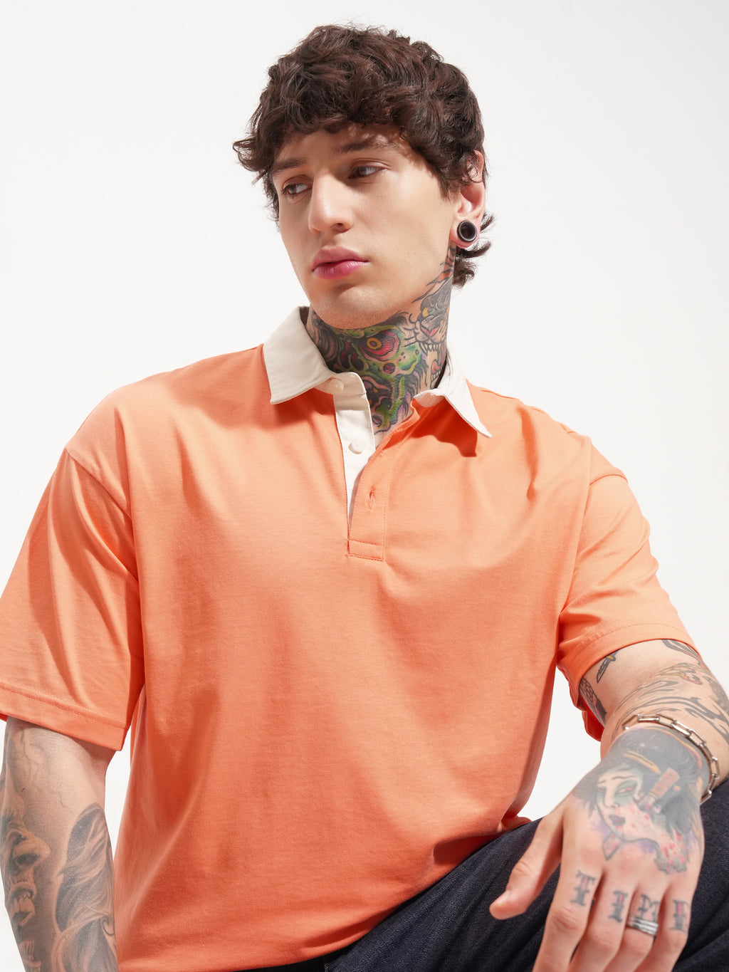 Highlander Men Coral Solid Polo Collar T-Shirt - Coral - Image 1