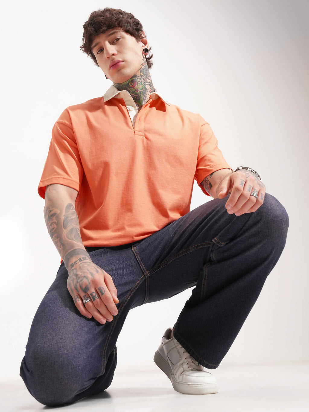Highlander Men Coral Solid Polo Collar T-Shirt - Coral - Image 2