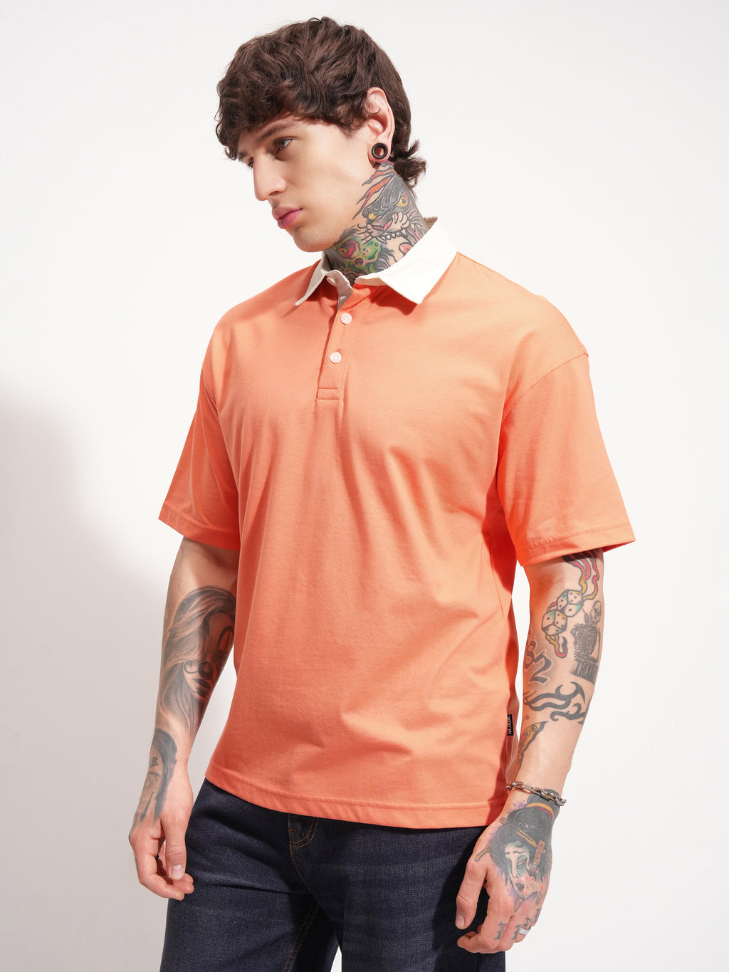 Highlander Men Coral Solid Polo Collar T-Shirt - Coral - Image 4