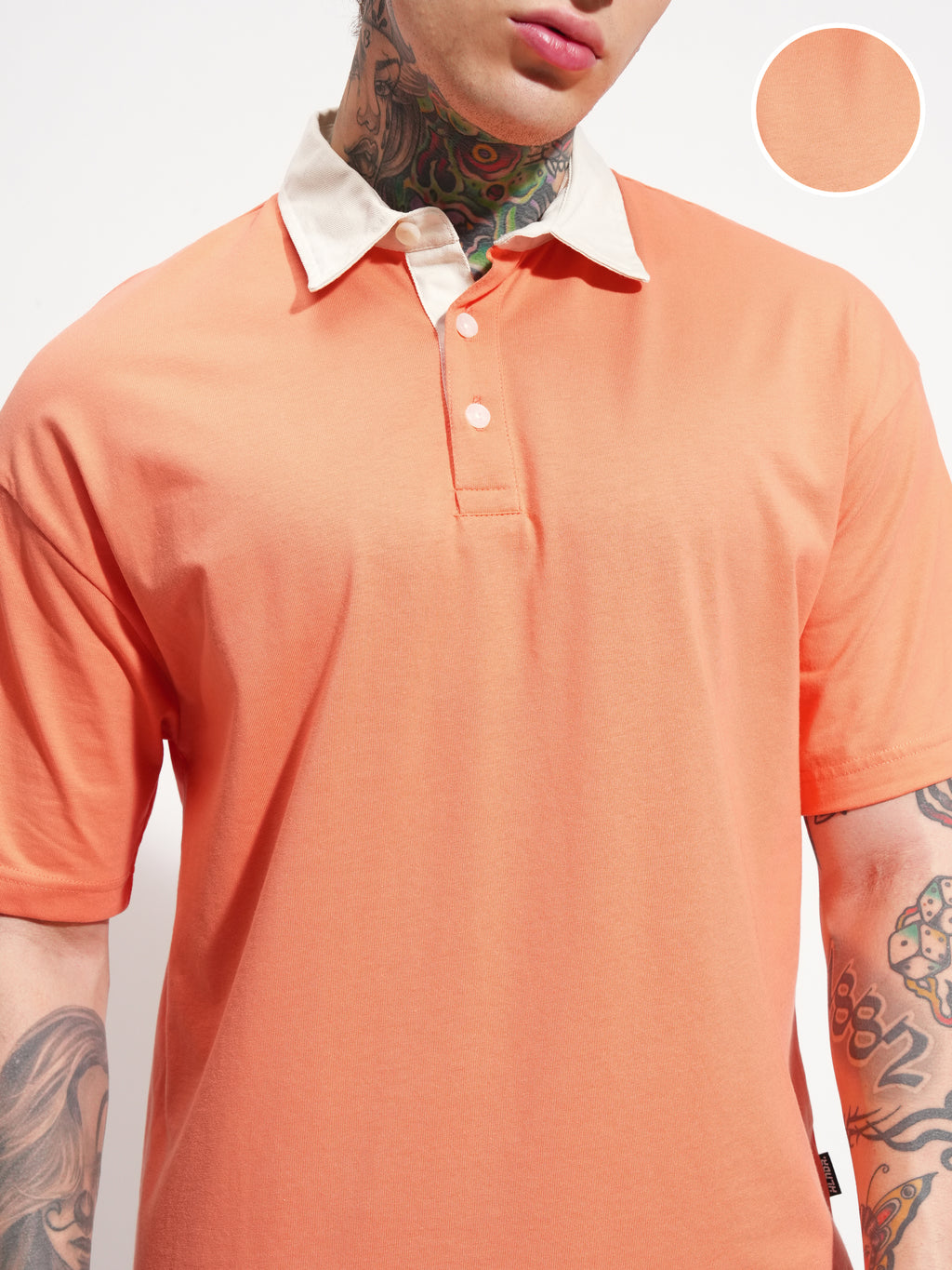 Highlander Men Coral Solid Polo Collar T-Shirt - Coral - Image 5