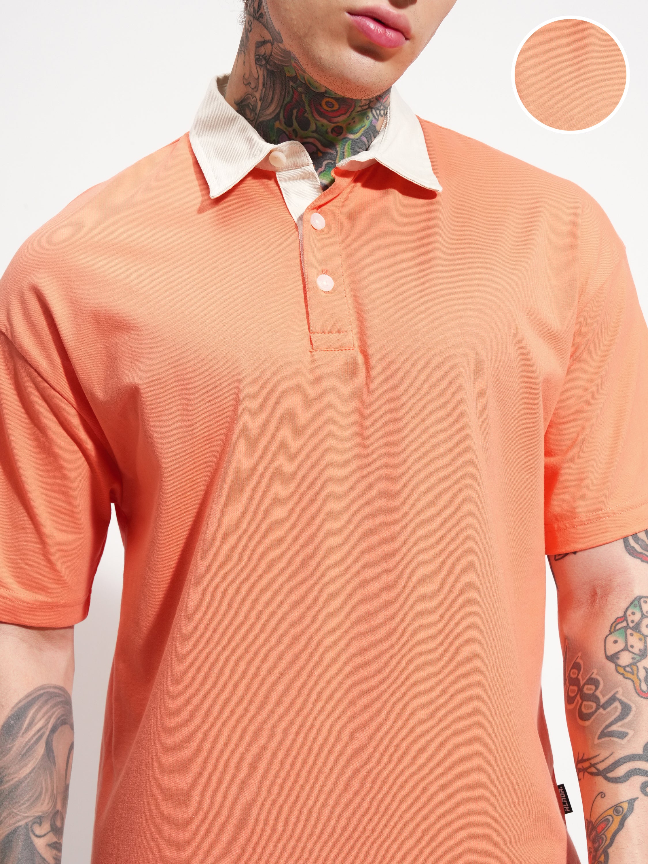 Highlander Men Coral Solid Polo Collar T-Shirt - Coral - Image 5