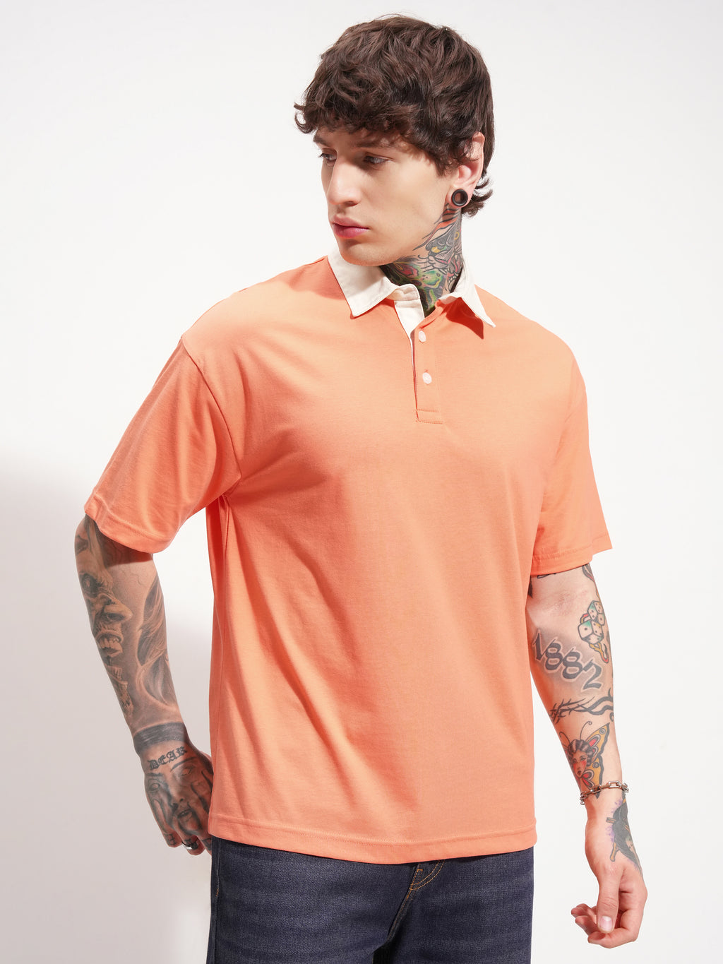Highlander Men Coral Solid Polo Collar T-Shirt - Coral - Image 6
