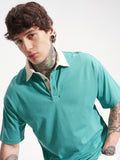 Highlander Men Green Solid Polo Collar T-Shirt - Green - Image 1